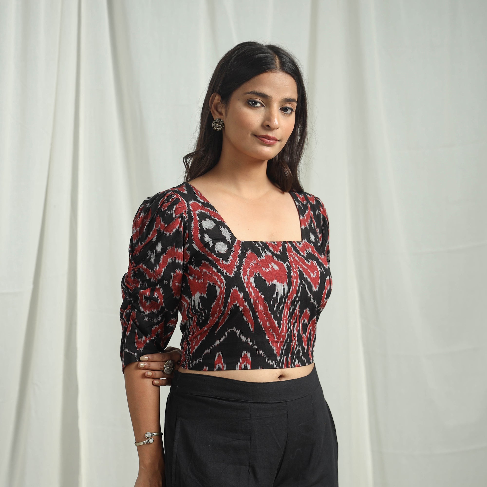 ITOKRI CASUALS Black - Handloom Cotton Central Asian Pochampally Ikat Crop Top 10 - view 3