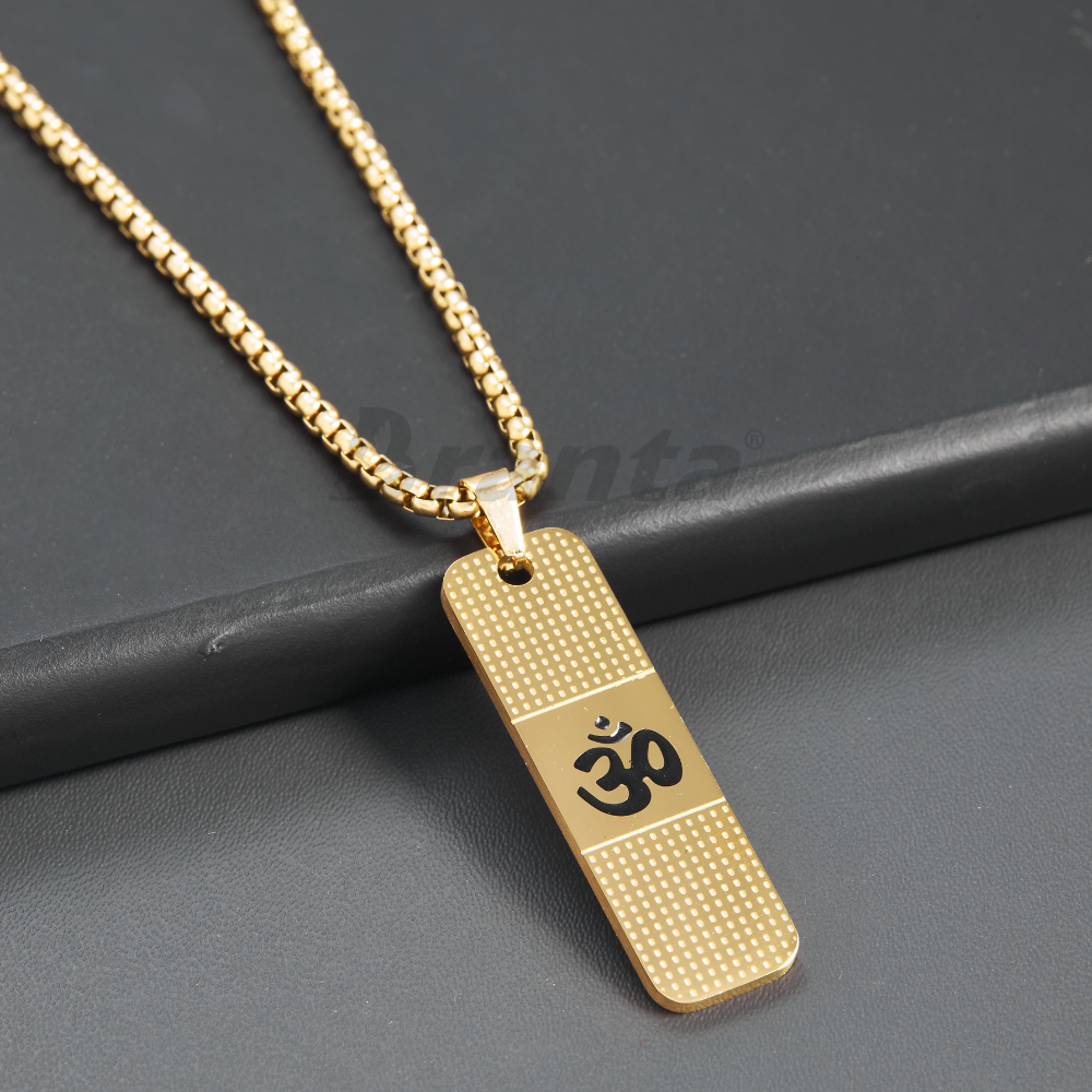 Branta Om Pendant Dotted Design Gold Chain For Men (24 Inch) - view 3