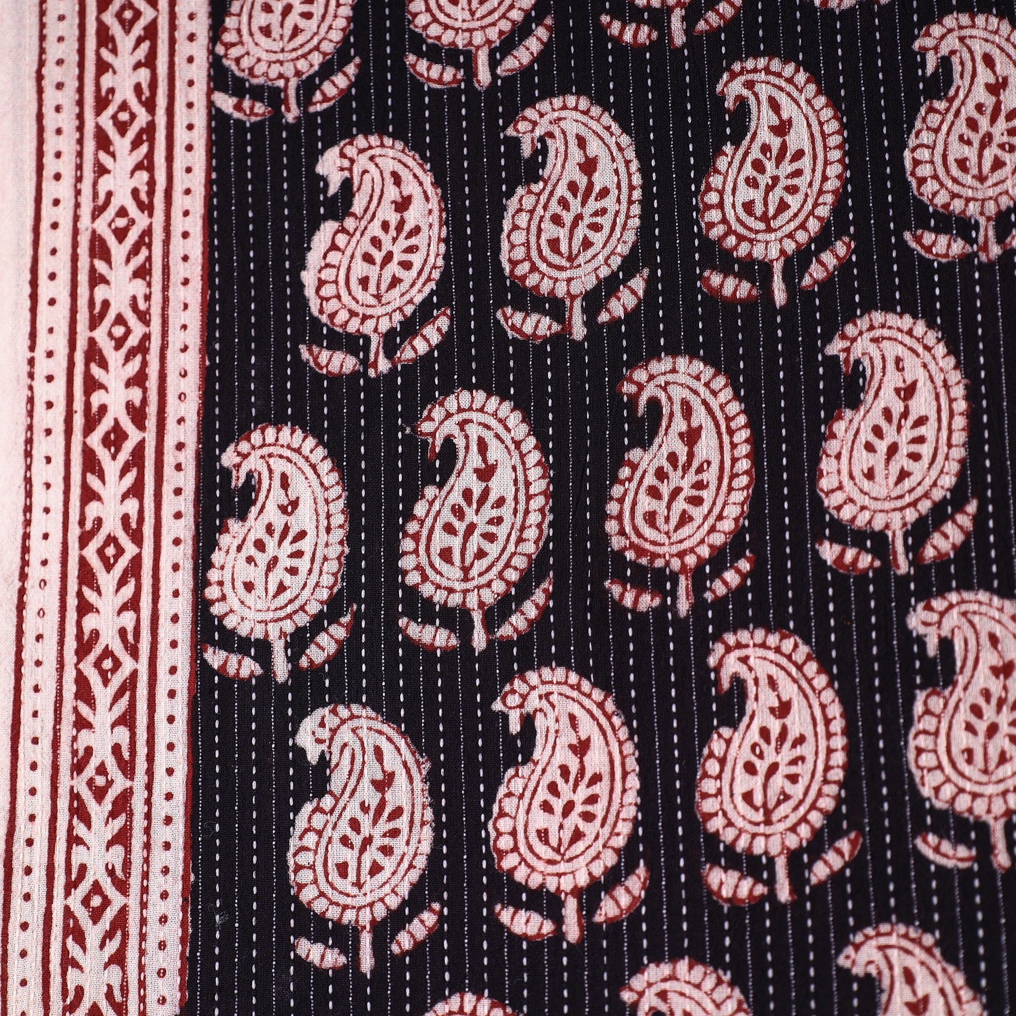 BAGH PRINTS BY UMAR FARUK KHATRI Black - Bagh Block Printed Kantha Style Cotton Fabric 16 - view 4