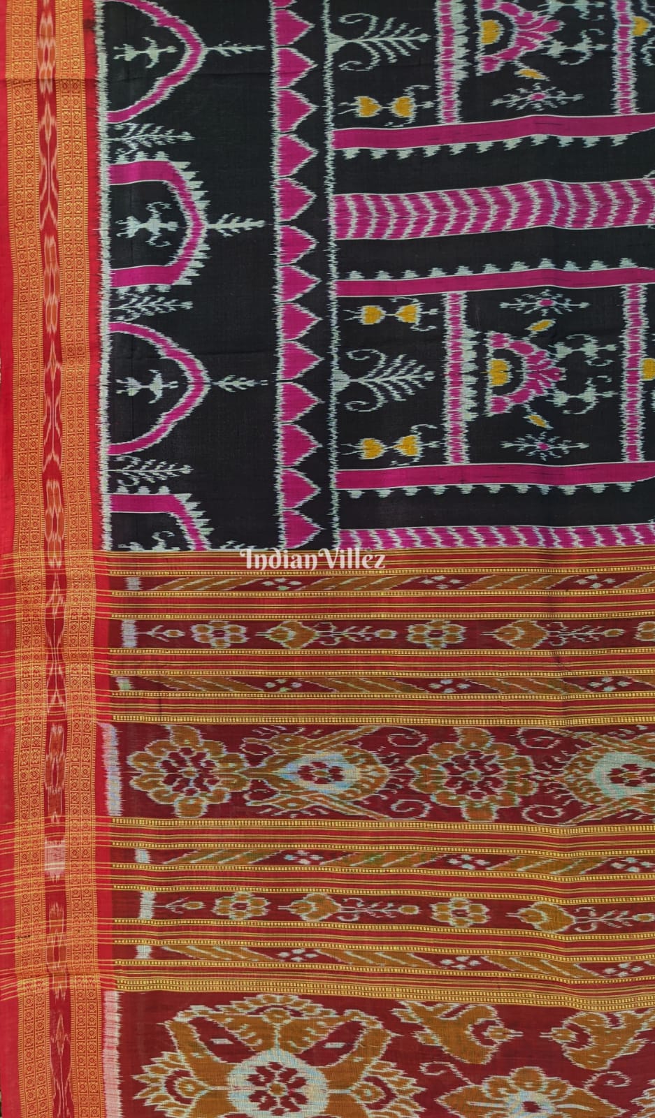IndianVillèz Black Tribal Odisha Ikat Khandua Silk Saree - view 3