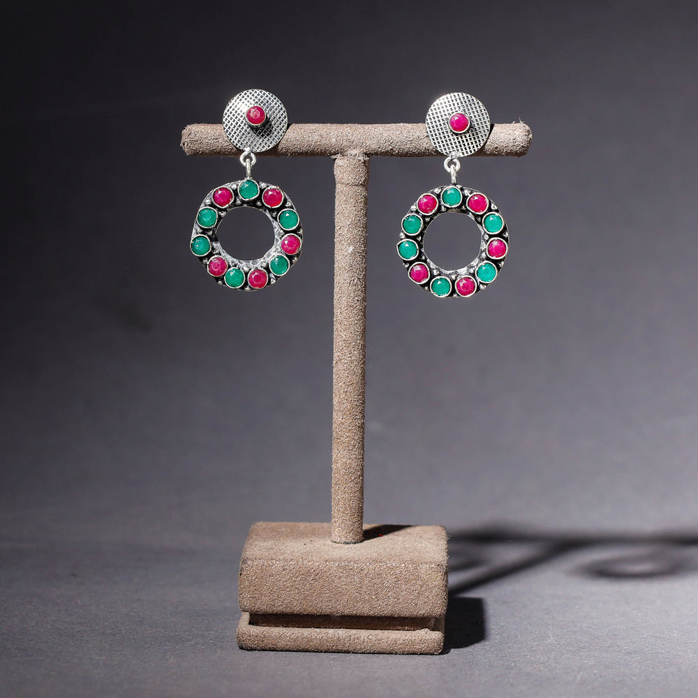 WHITE RIVER STORIES Antique Finish Oxidised German Silver Stone Earrings
