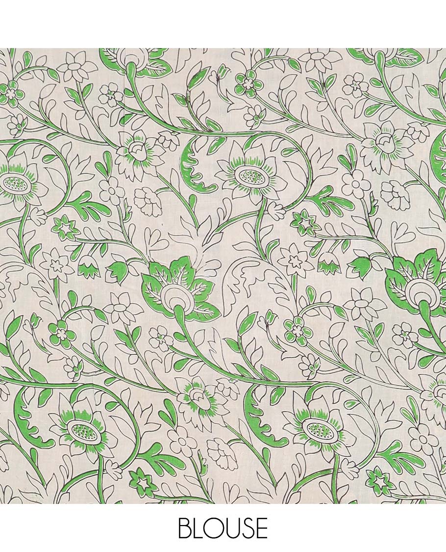 Pothys Green floral vine machine-printed kalamkari cotton saree, contrast floral creeper border & intricate pallu - view 2
