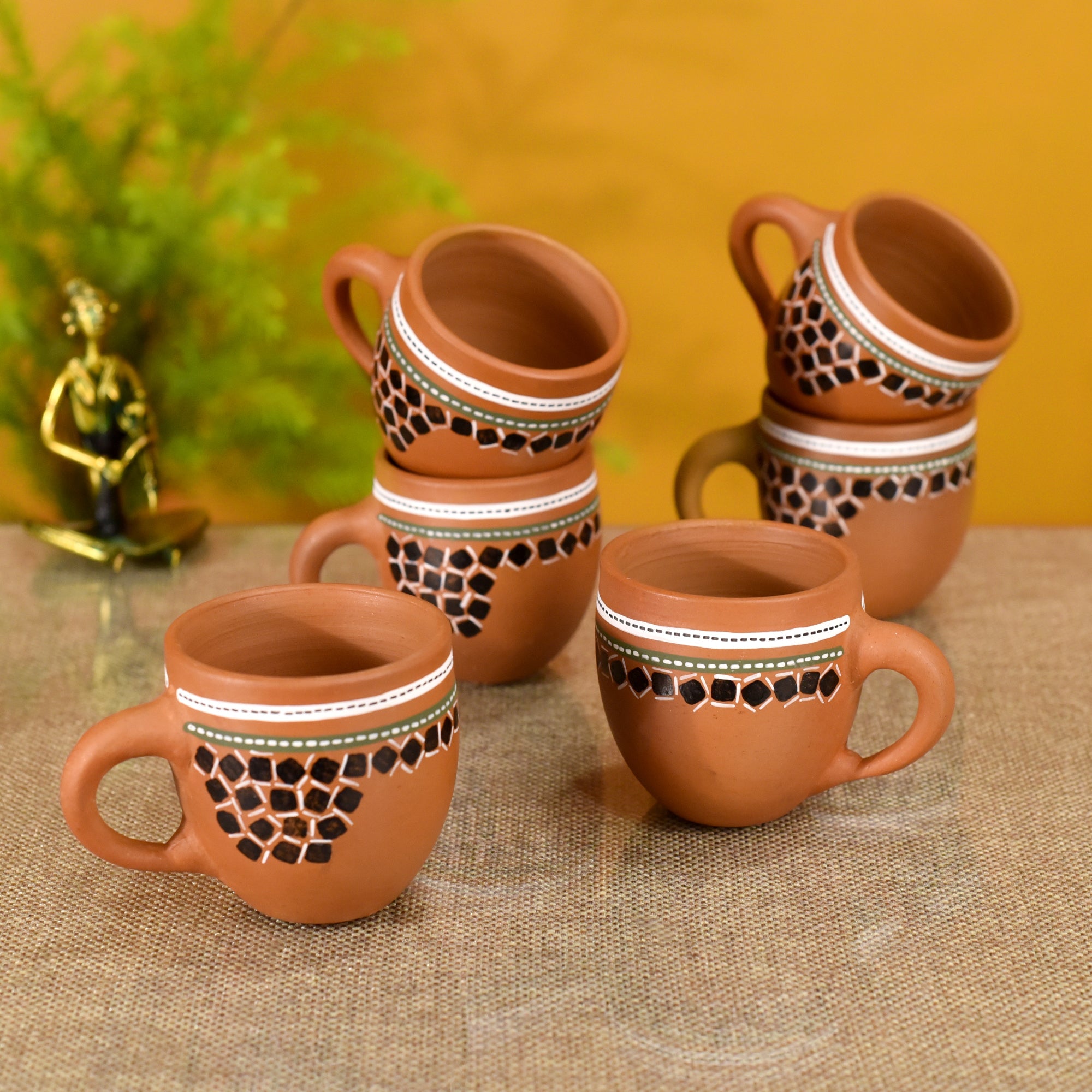 ART CREATIONS BY SUMAN SONTHALIA Brown - Knosh-L Earthen Cups with Tribal Motifs (Set of 6)