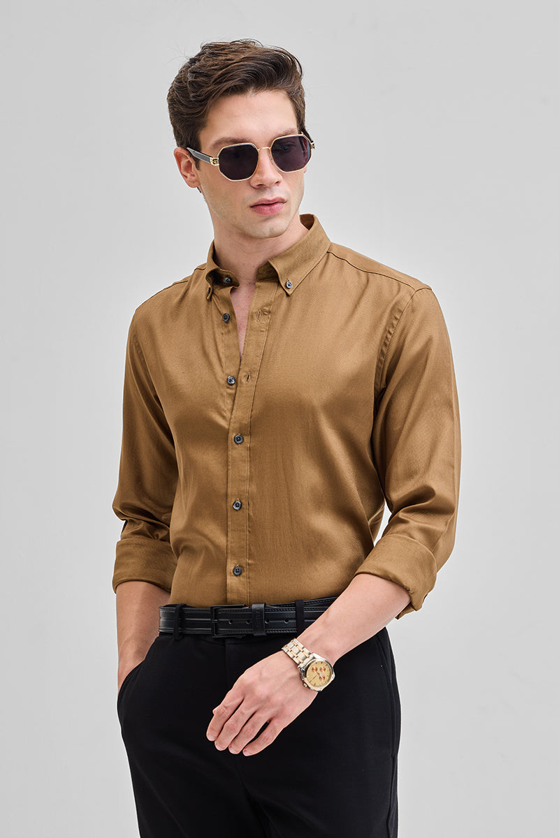 SNITCH Tan Solid Oxford Shirt