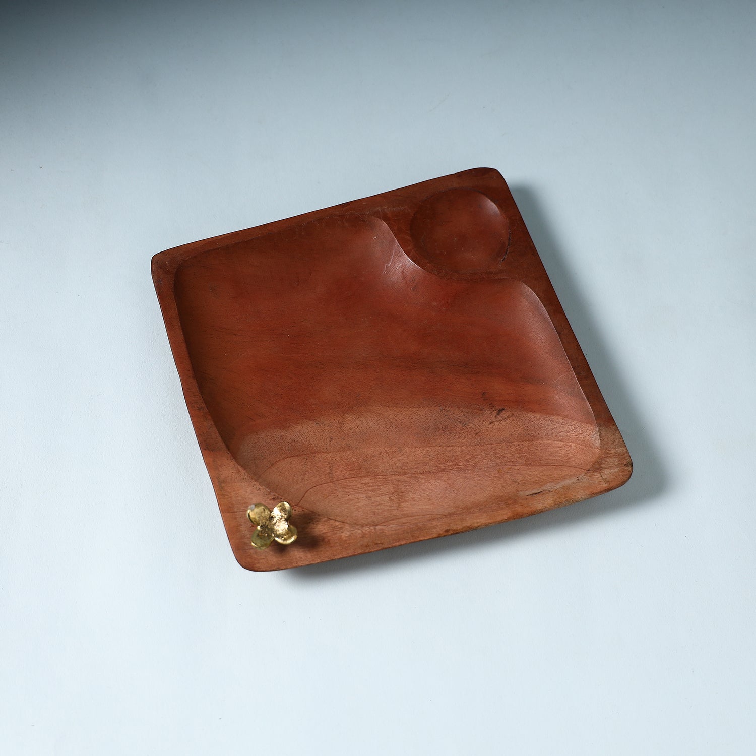 ITOKRI CRAFTS INITIATIVE Brown - Hand Carved Dokra Natural Mahogany Wooden Square Tray (8 x 8 in) - view 2