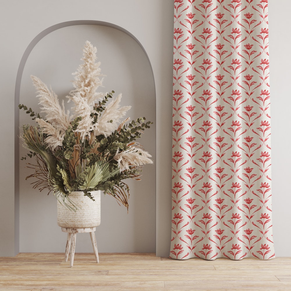100 cotton curtains – Urban Space -Home Furnishing Store 100% Cotton Curtains for Living Room, Bedroom curtains - Pack of 2 curtains, Water Lily - Red