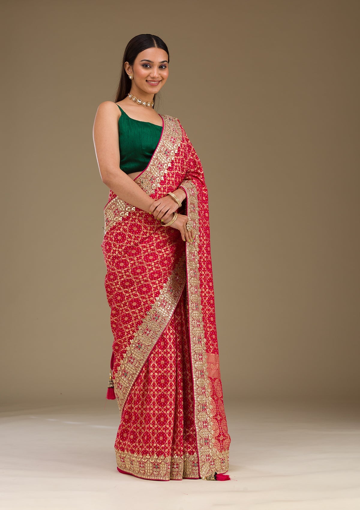 Koskii Rani Pink Gotapatti Chiffon Saree – Women's - view 3