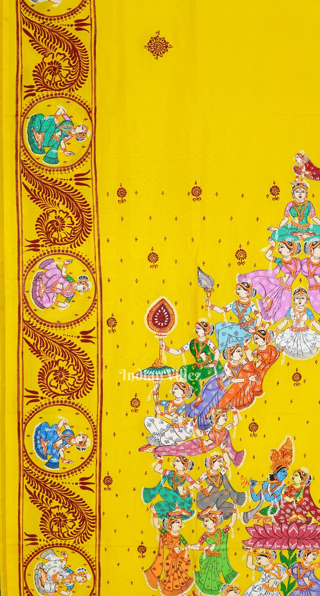 IndianVillèz Yellow Kandarpa Rath Hand-painted Pattachitra Saree - view 4