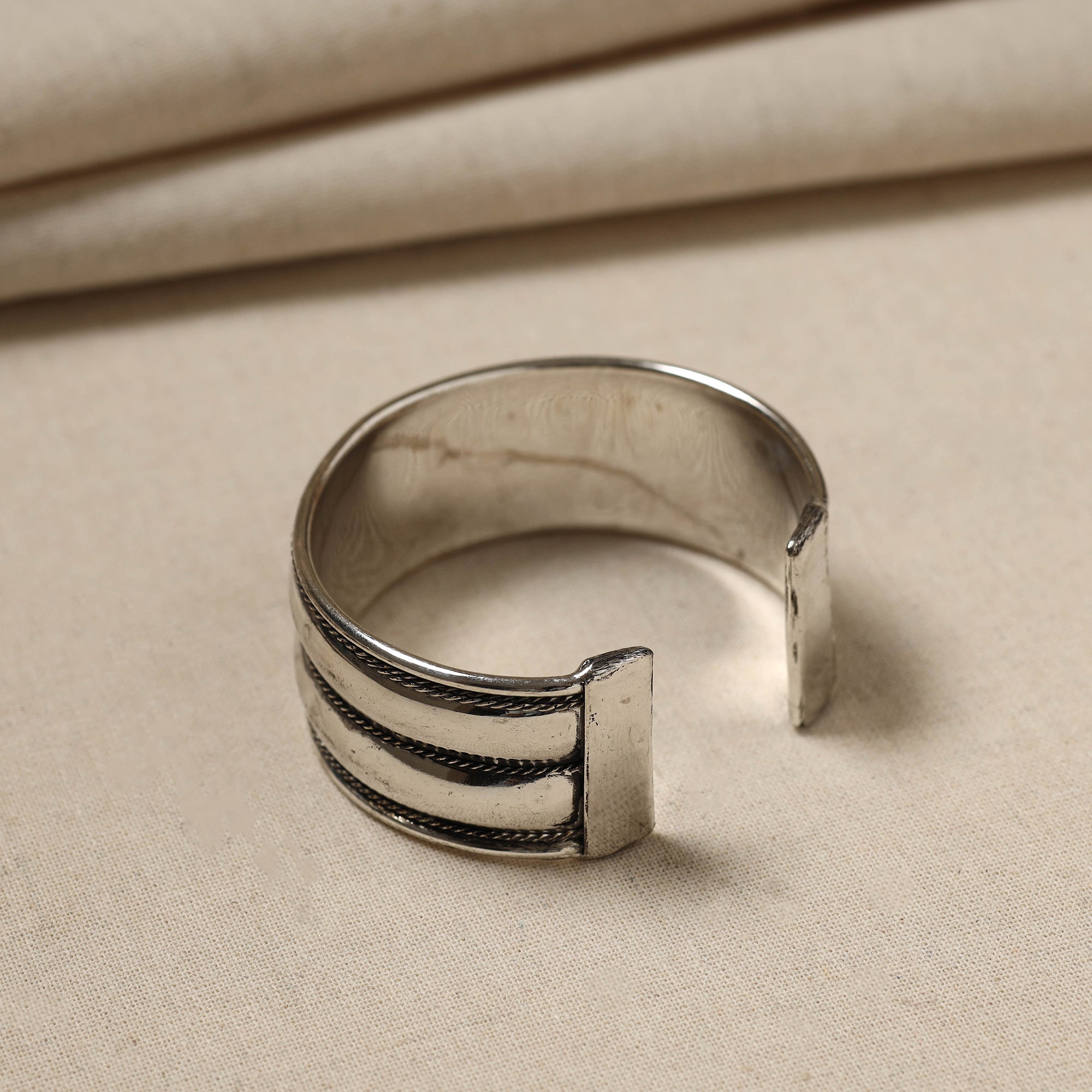 WHITE RIVER STORIES Antique Finish Oxidised German Silver Bangle / Cuff Bracelet (Adjustable)