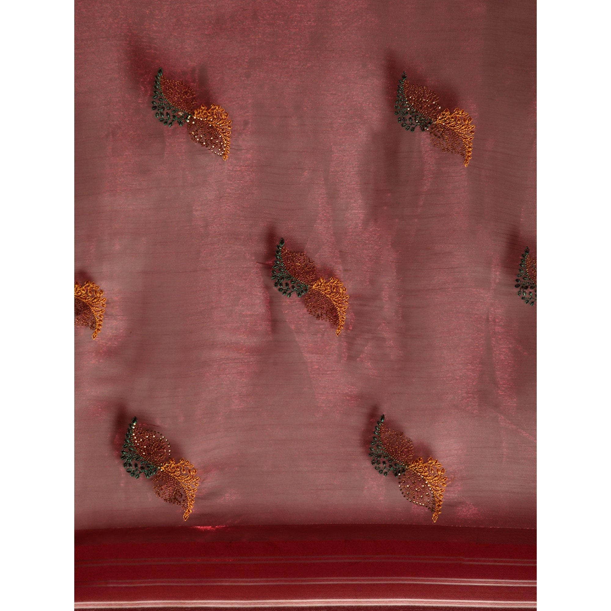 Peachmode Maroon Swarovski With Embroidery Work Chiffon Saree - view 6