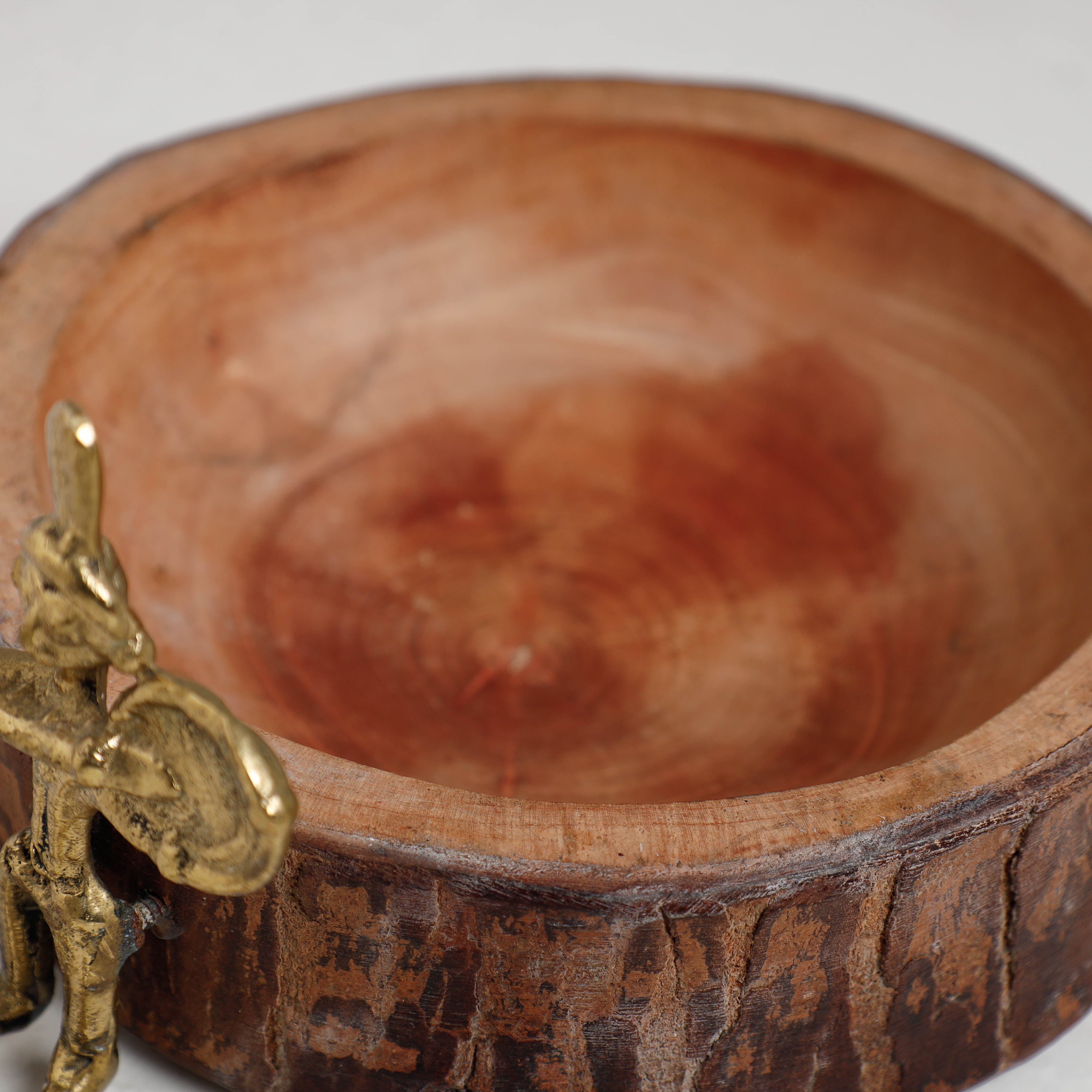 ITOKRI CRAFTS INITIATIVE Brown - Hand Carved Natural Mahogany Wooden Bowl with Dokra Handle (6 x 5 in) - view 2