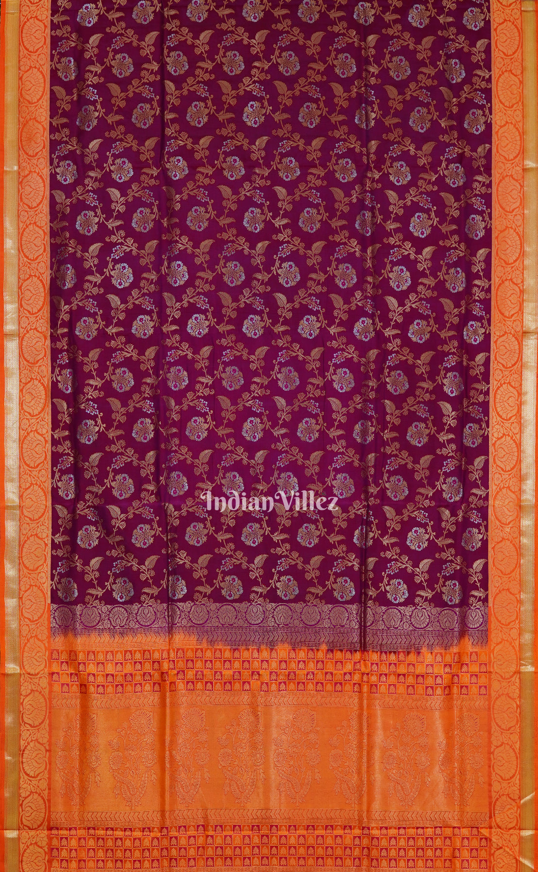 IndianVillèz Maroon Orange Pure Kanjivaram Soft Silk Saree - view 2