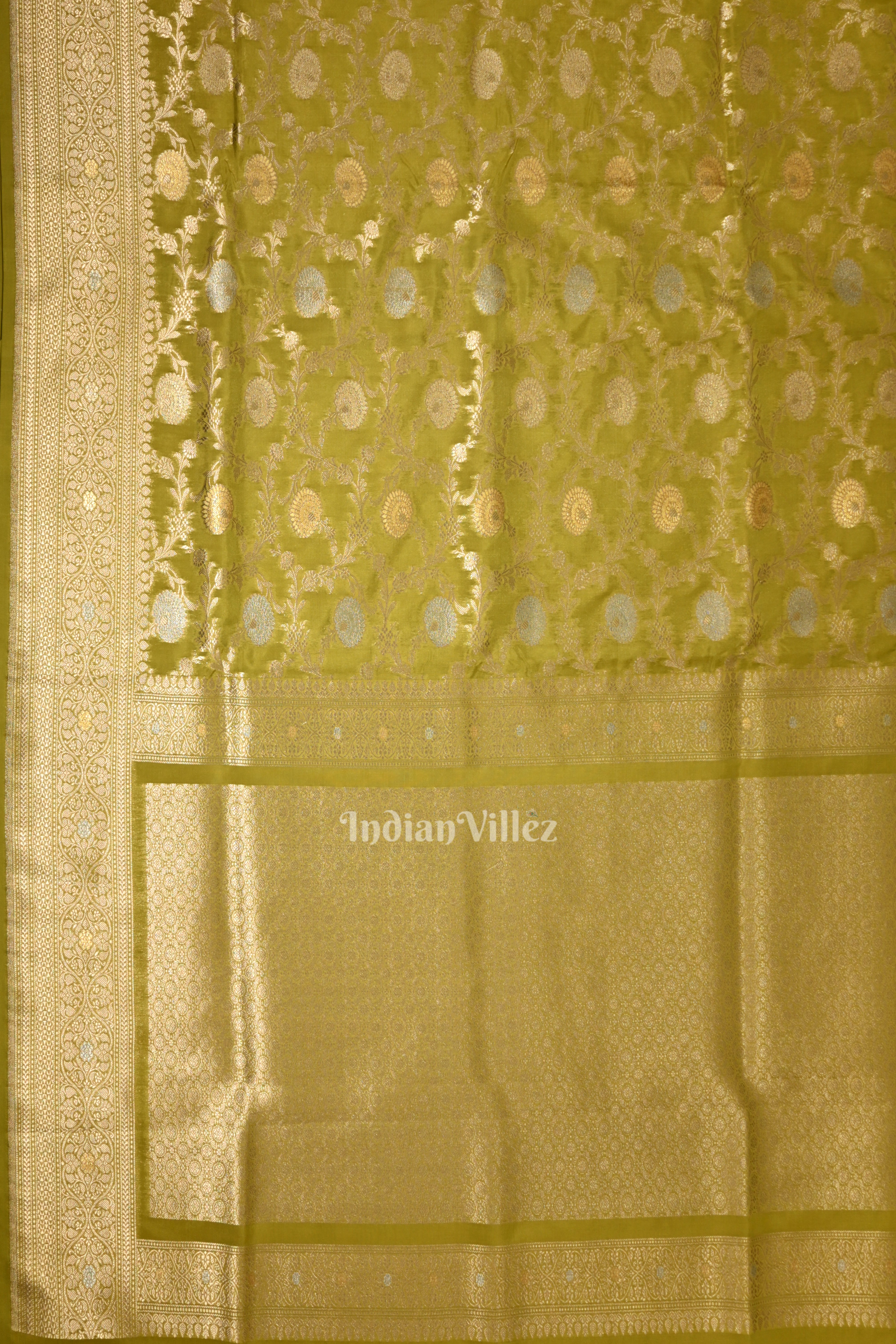 IndianVillèz Mehendi Green Meenakari Pure Mashru Satin Silk Banarasi Saree - view 3