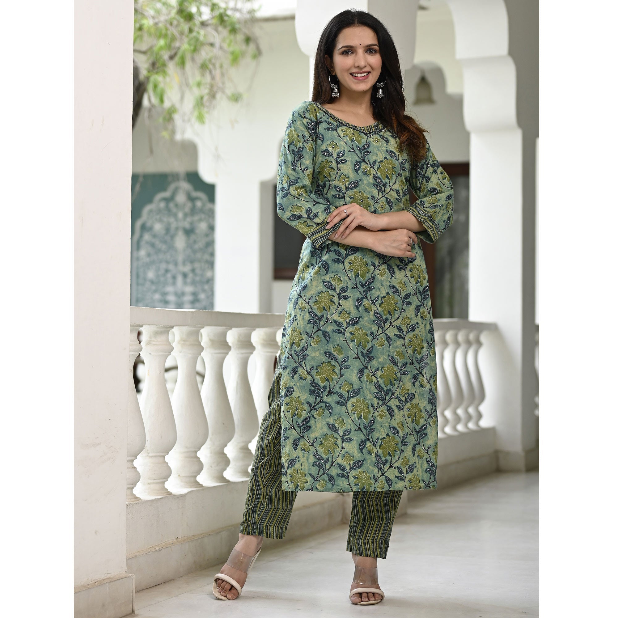 BlackTree green-floral-printed-pure-cotton-suit-5 - view 5
