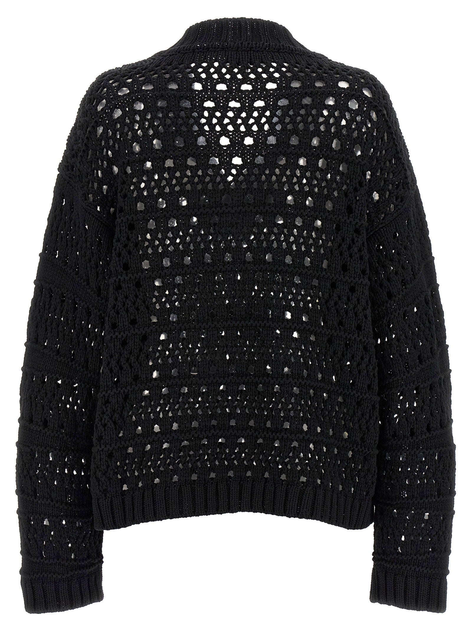 Ganni Black Crochet V-neck Sweater - view 2