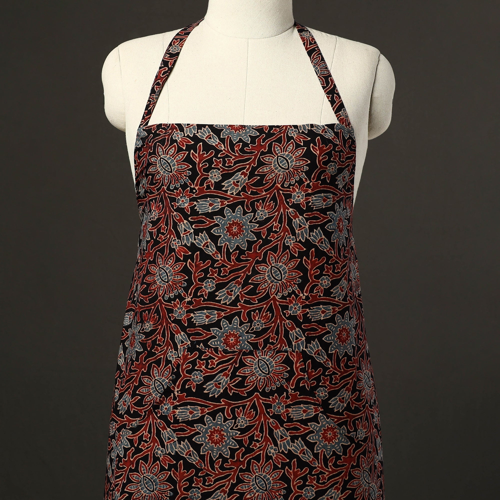 JALPARI Black - Ajrakh Block Print Cotton Apron with Pocket 47 - view 2