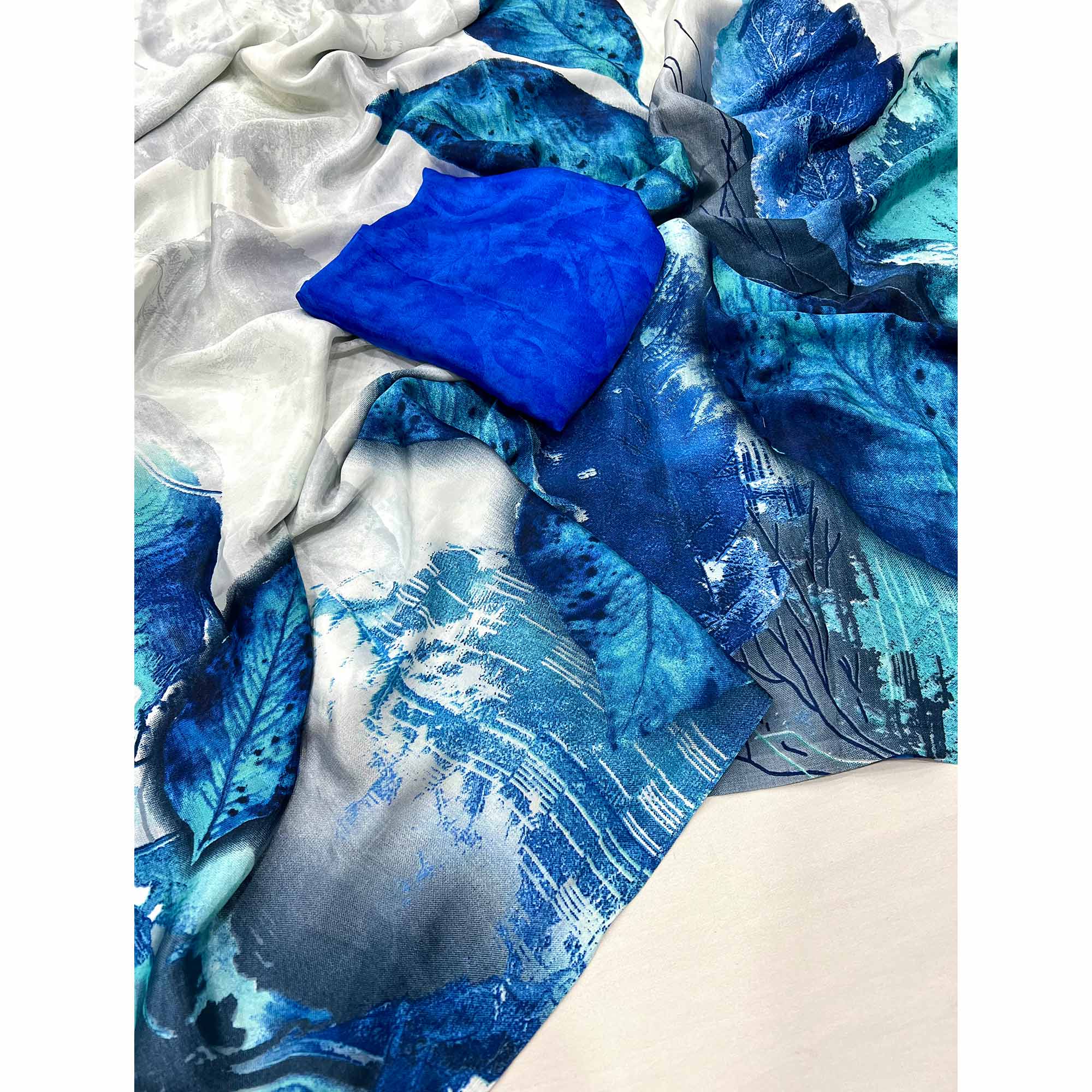 Peachmode Blue Printed Crepe Silk Saree – Women's - view 3