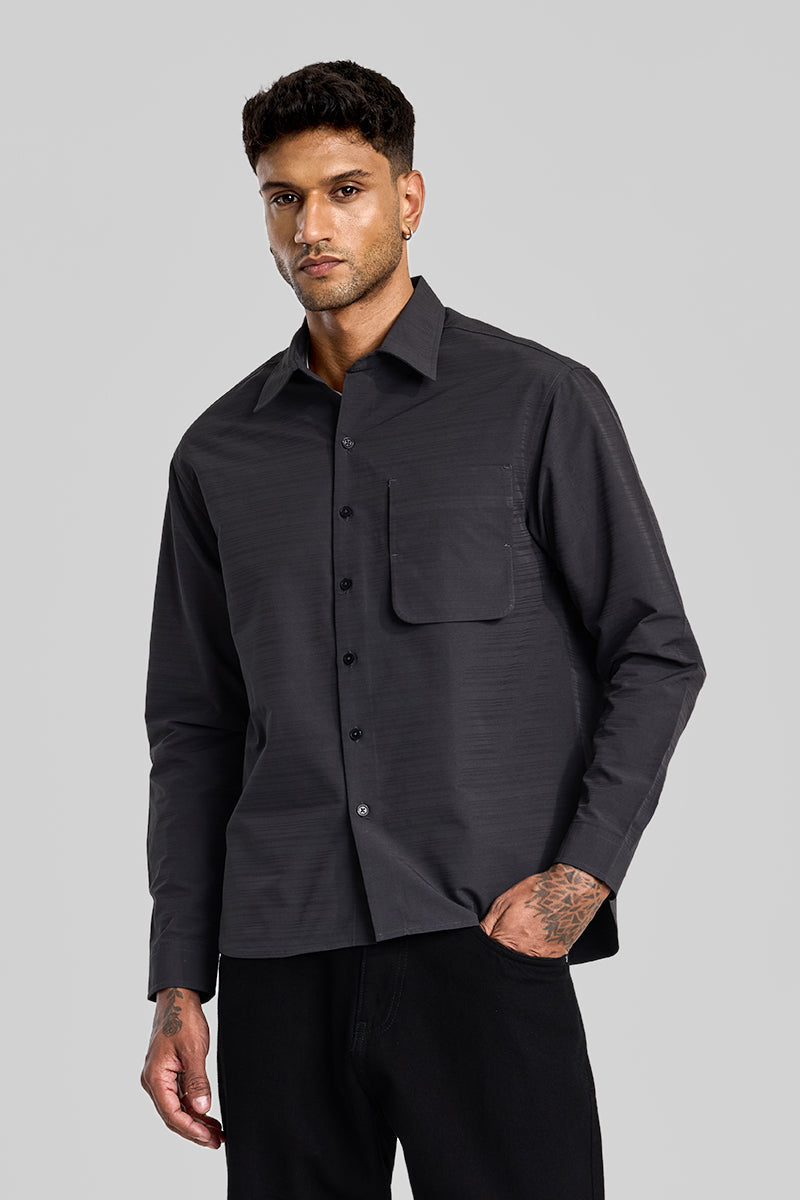 SNITCH Charcoal Grey Stripes Relaxed Fit Overshirt - view 6