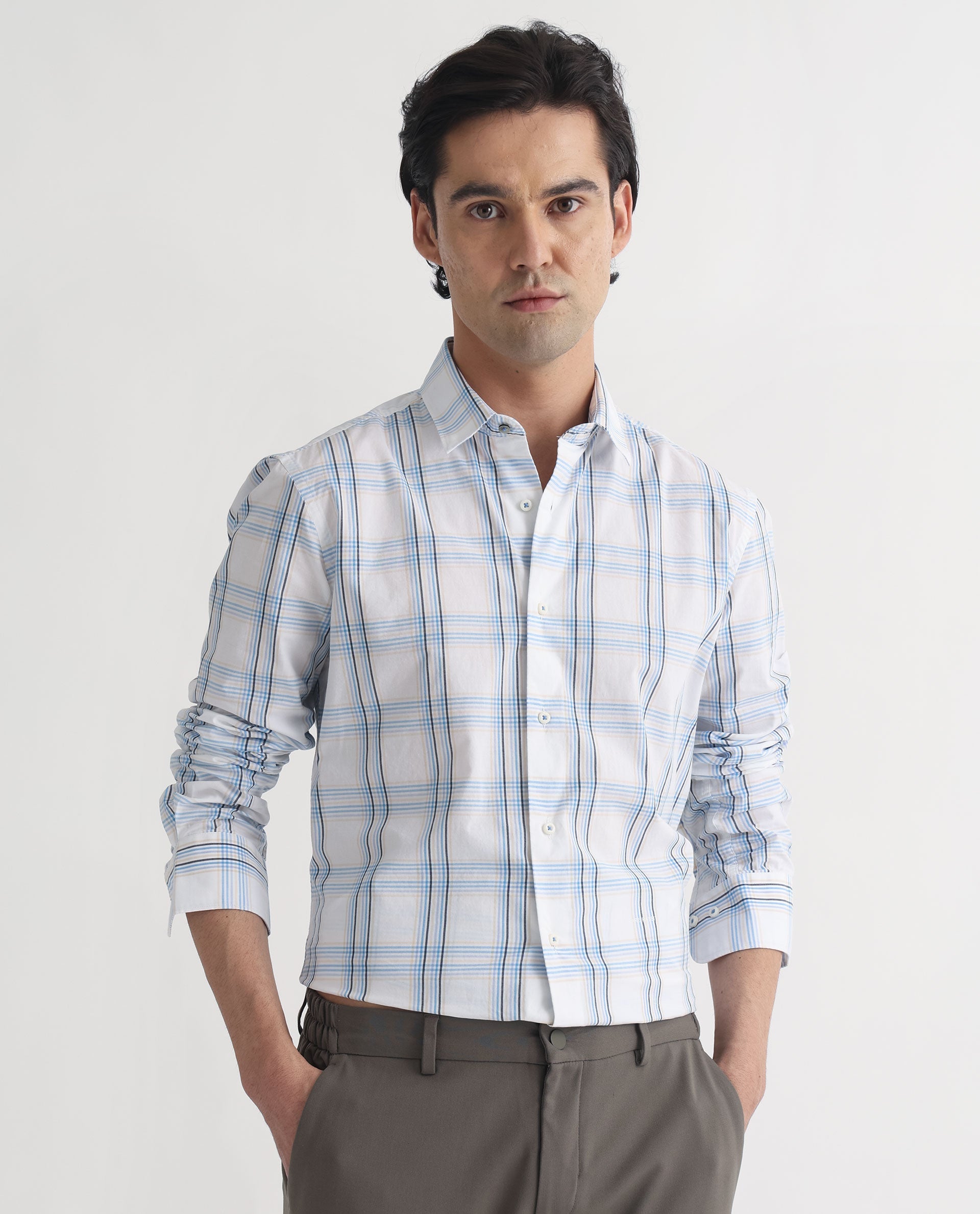 Rare Rabbit Men's Turvo White Cotton Fabric Full Sleeves Checks Shirt - view 9