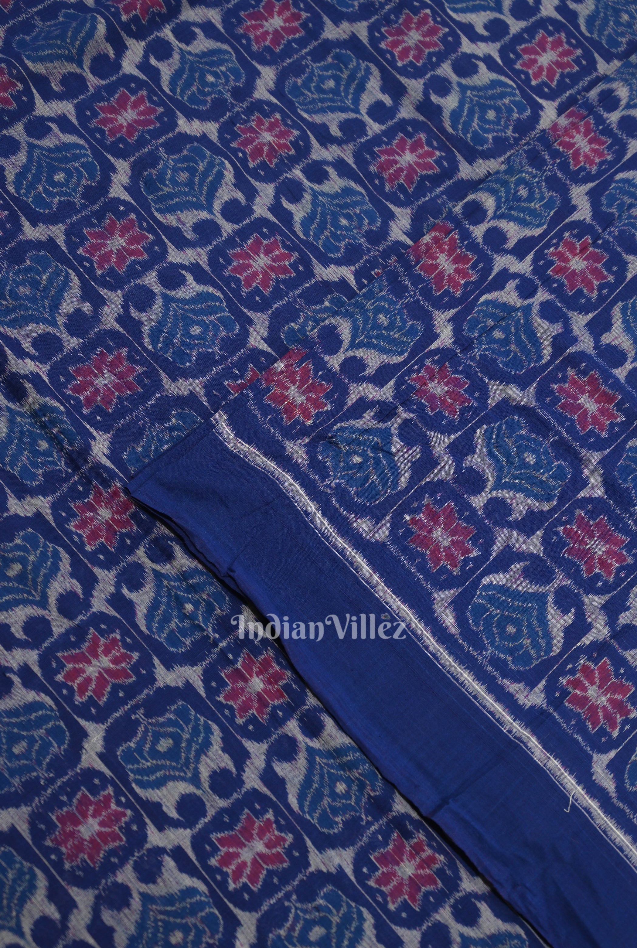 IndianVillèz Blue Flourish Pattern Sambalpuri Ikat Cotton Fabric