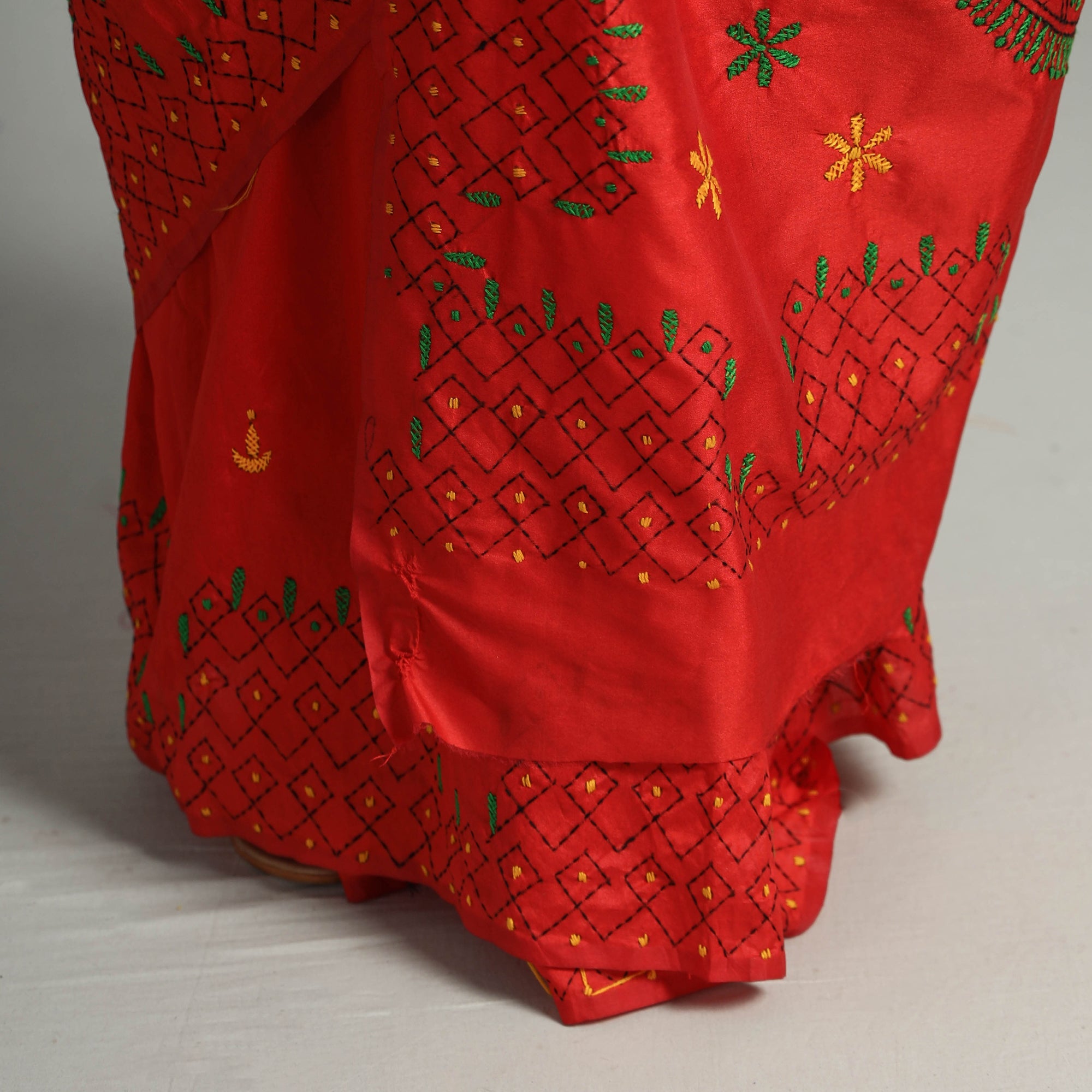 ITOKRI CRAFTS INITIATIVE Red - Bengal Nakshi Kantha Embroidery Silk Saree 63 - view 4