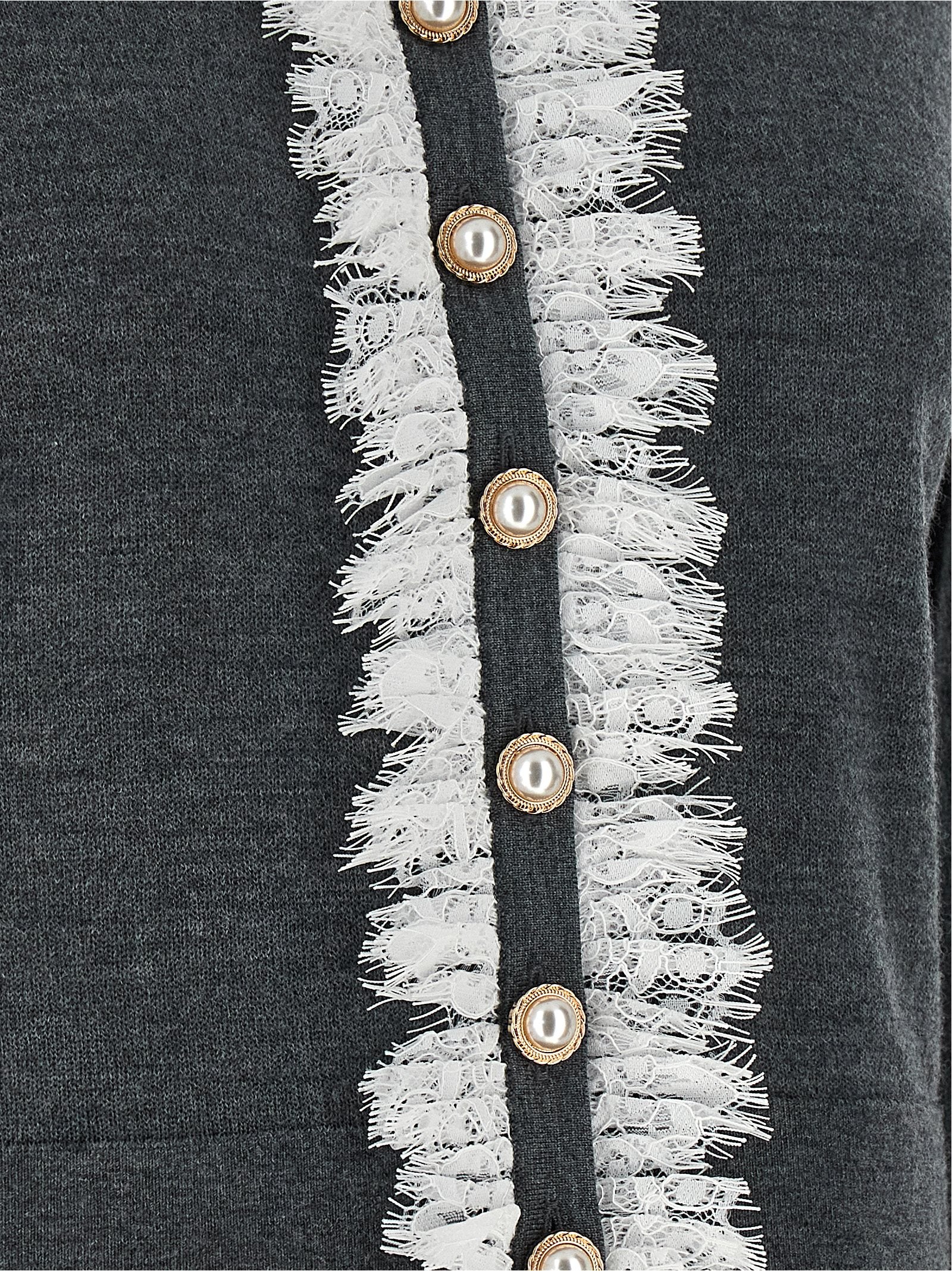 Self-Portrait Grey Lace Collar Knit Cardigan – 100% wool - view 4