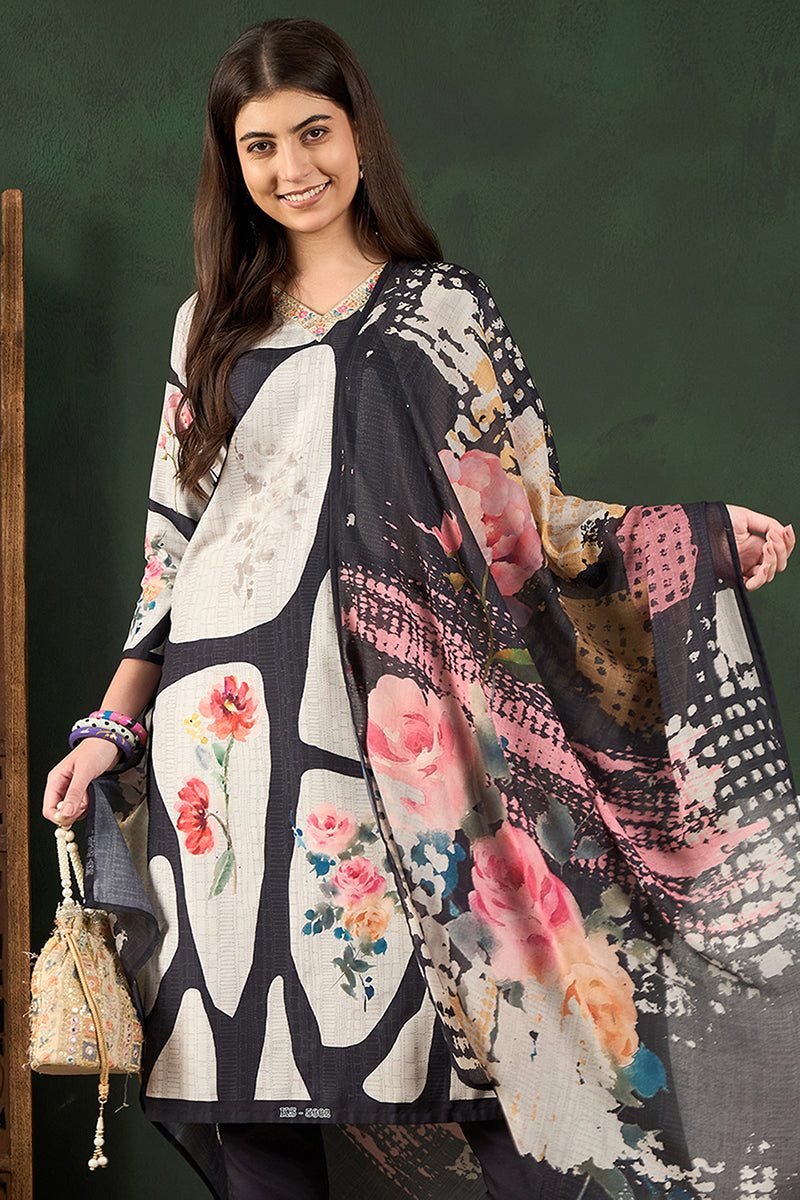 Ahika Black Rayon Blend Floral Printed Straight Trouser Bottom Suit Set PKSKD2539BLK - view 7