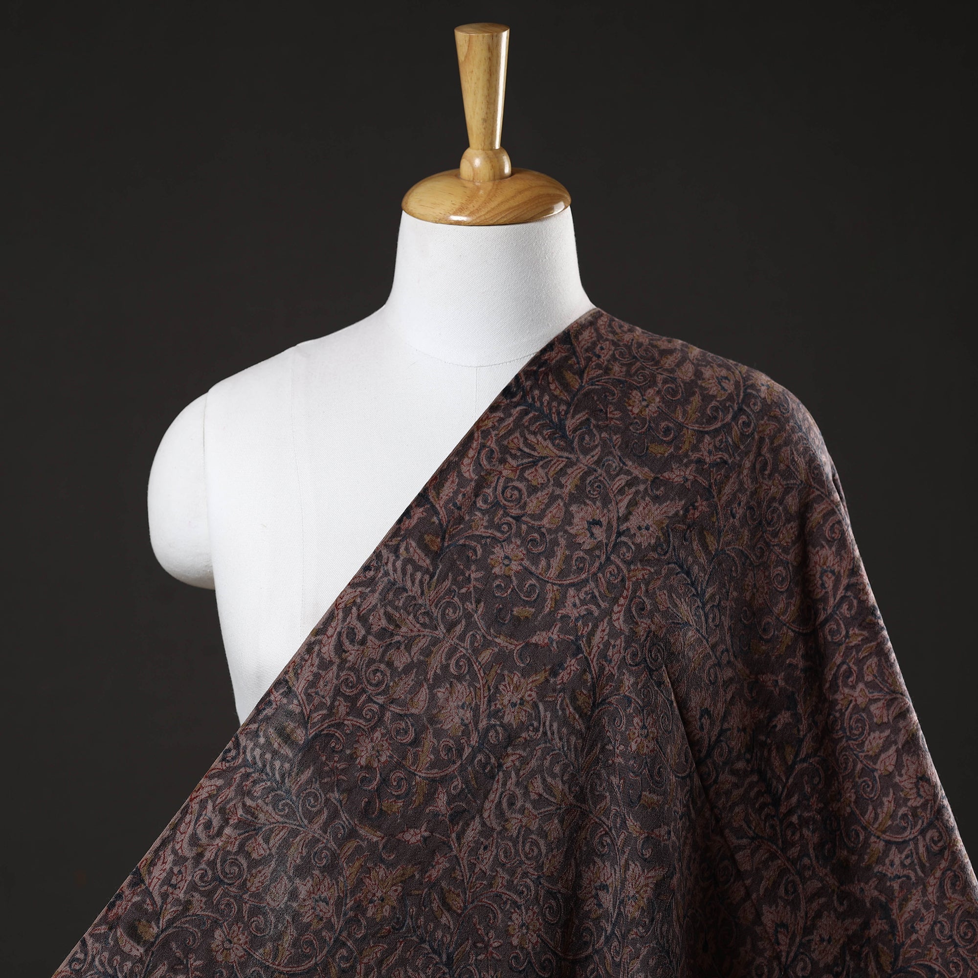PITCHUKA SRINIVAS KALAMKARI PEDANA Black - Pedana Kalamkari Block Print Handwoven Wool Fabric