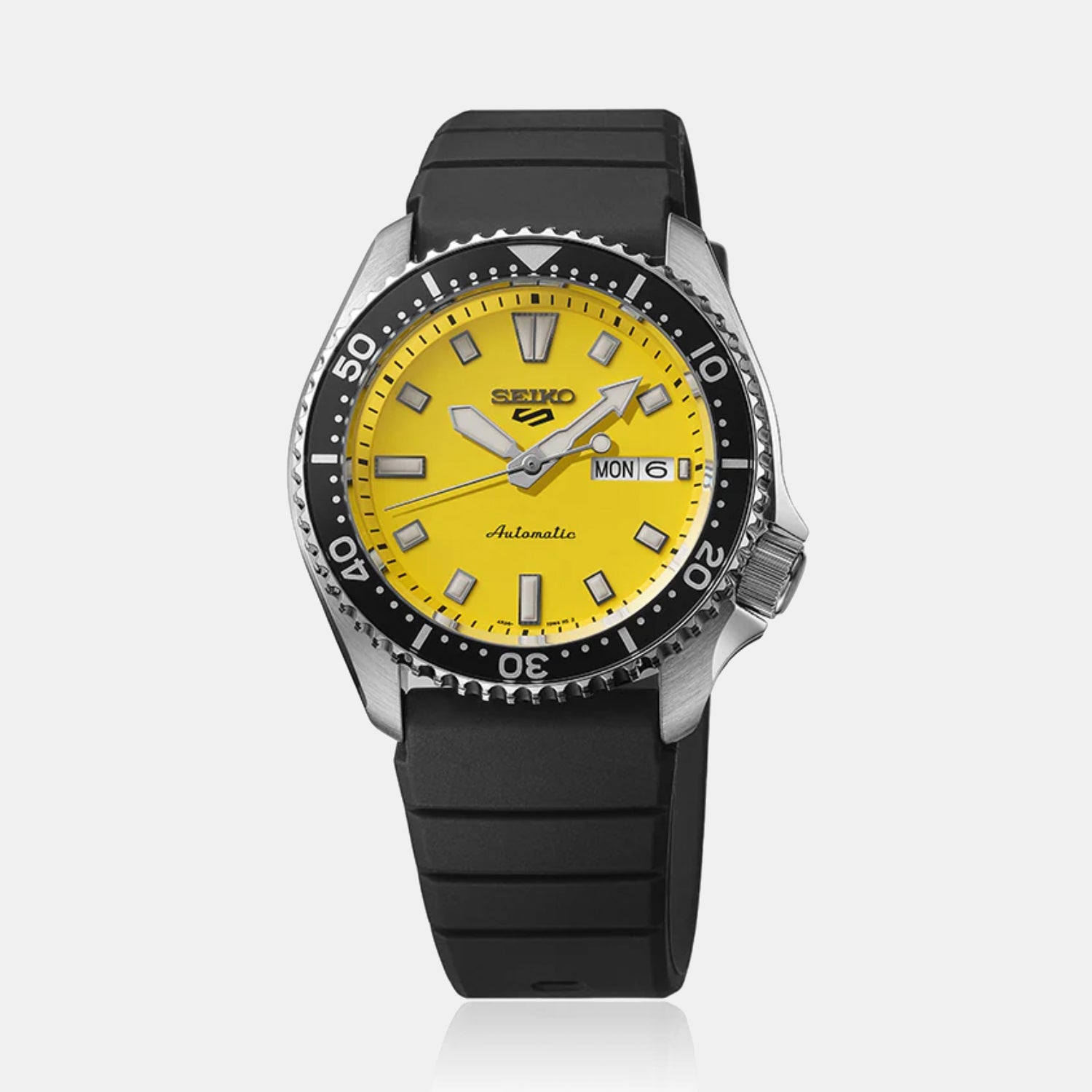 Seiko 5 Sports Men Automatic Yellow Dial Analog Silicone Watch SRPL87K1