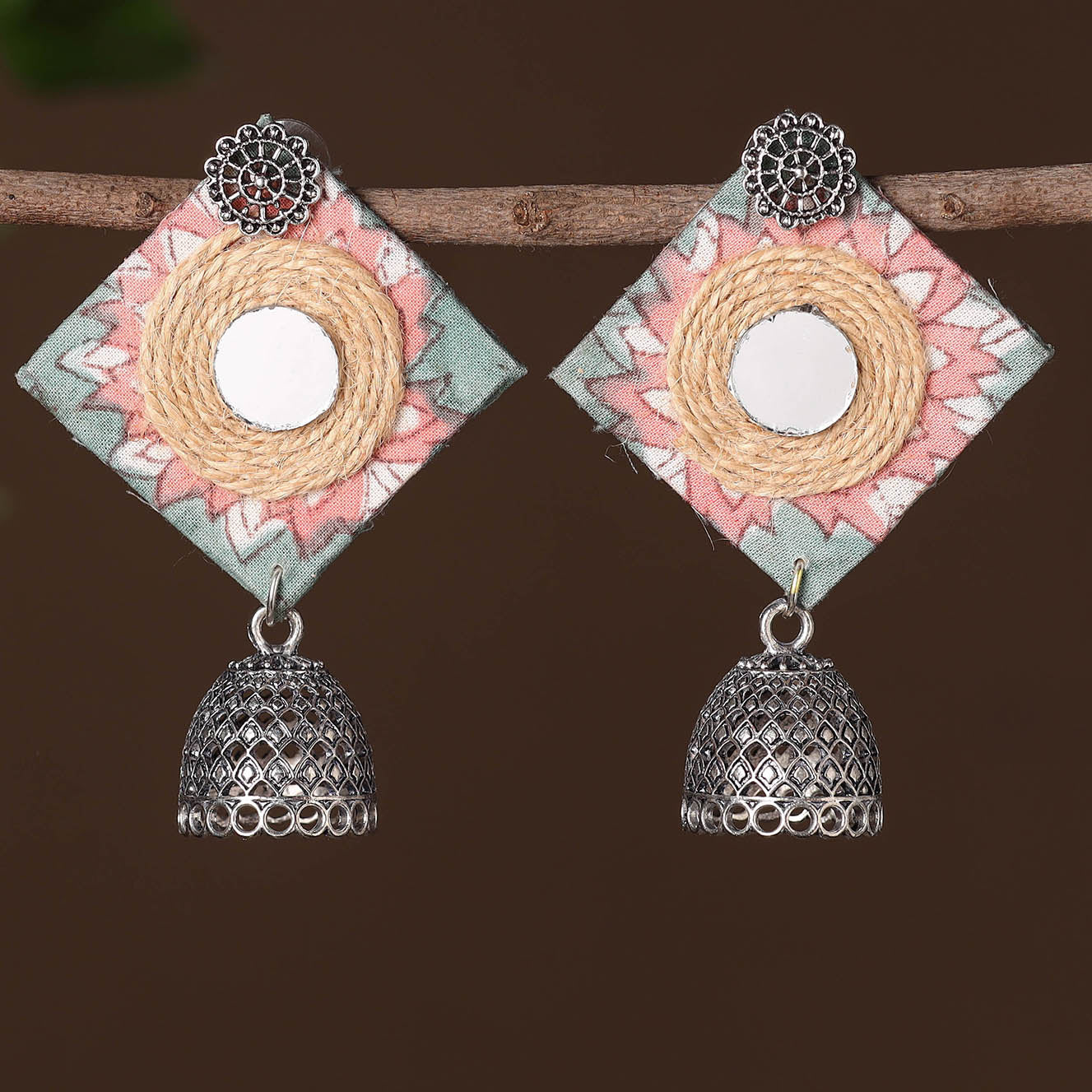 JALPARI Anam German Silver Jute Fabart Jhumki Earrings - view 2
