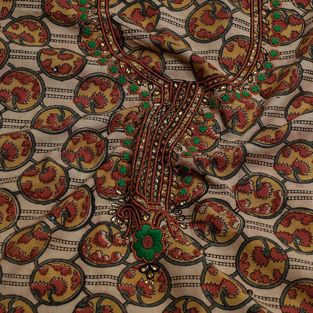 SOUTH KARGHA Brown - Embroidered Cotton Kalamkari Print Kurta Material (2.5m) - view 2