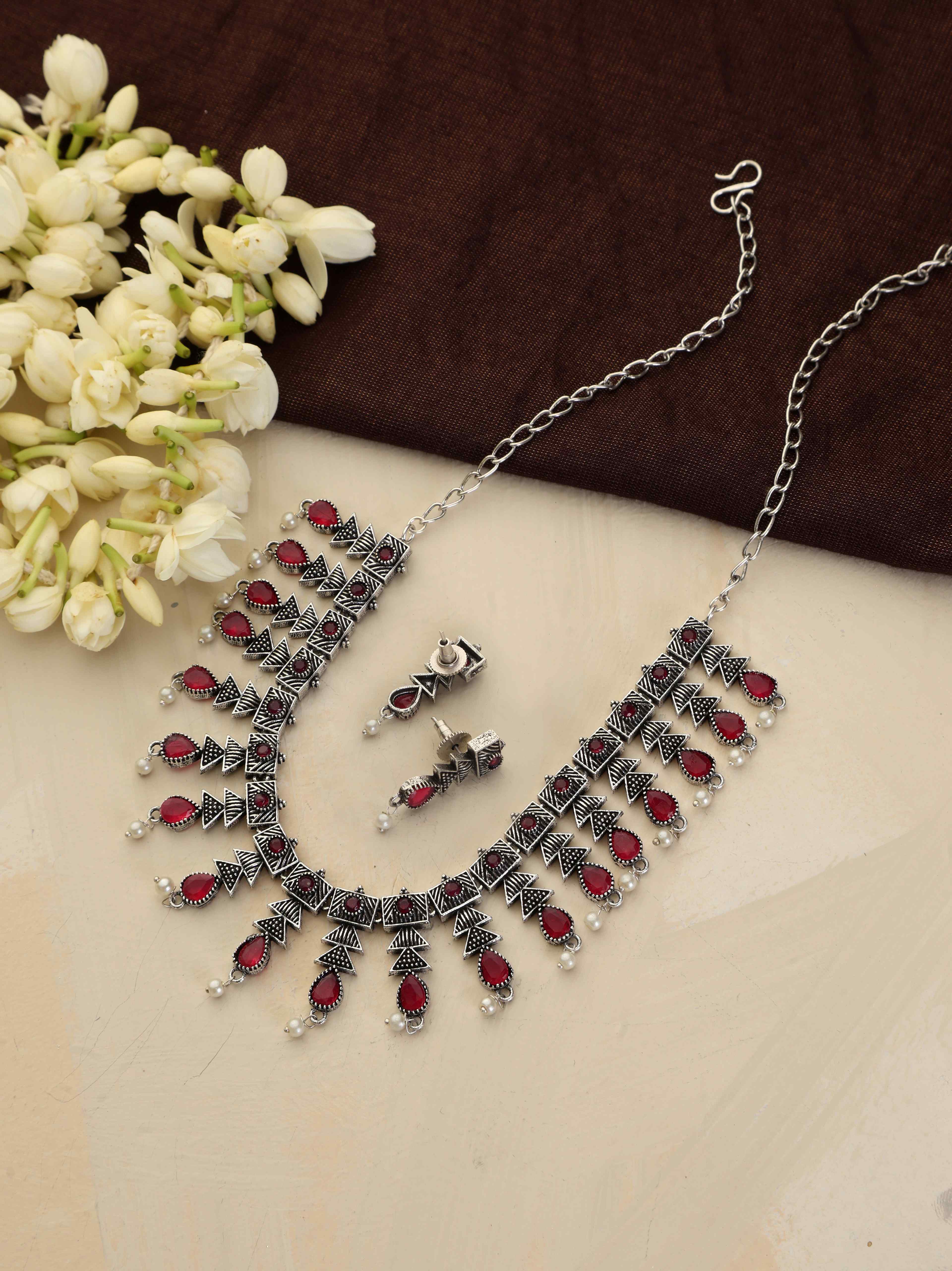 trueBrowns Silver Tone Banjara Necklace Set - view 5
