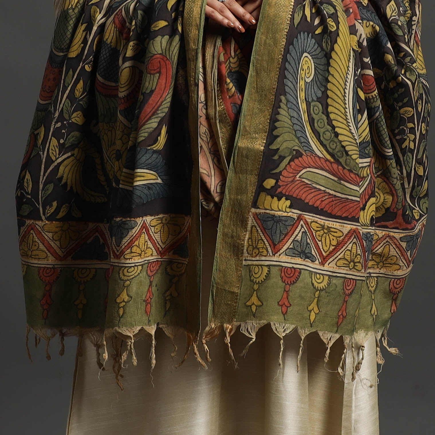 SOUTH KARGHA Brown - Mangalagiri Cotton Handpainted Pen Work Kalamkari Dupatta 06 - view 4