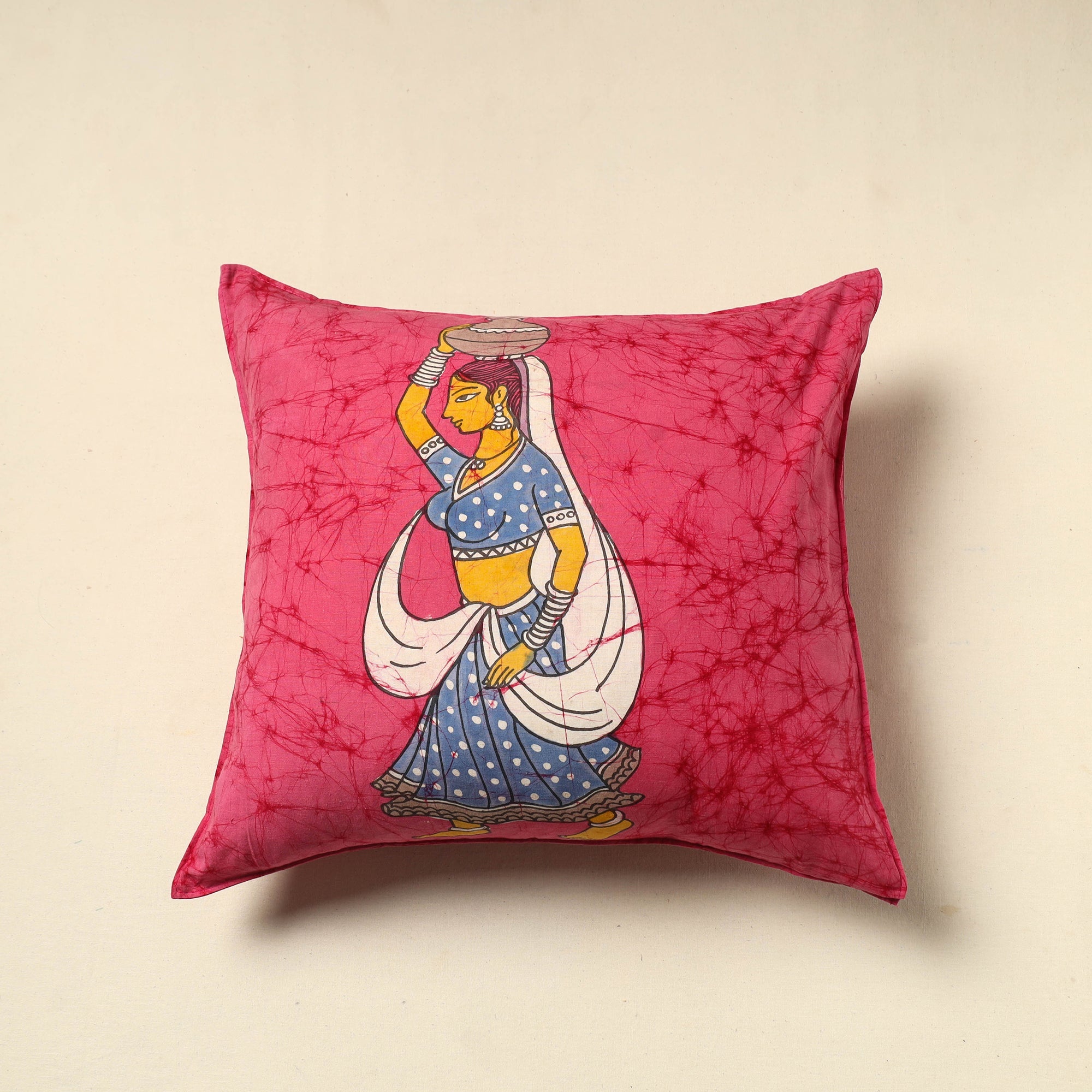 KACHCHH JI CHHAAP Pink - Pure Cotton Hand Batik Cushion Cover (18 x 18 in) 64