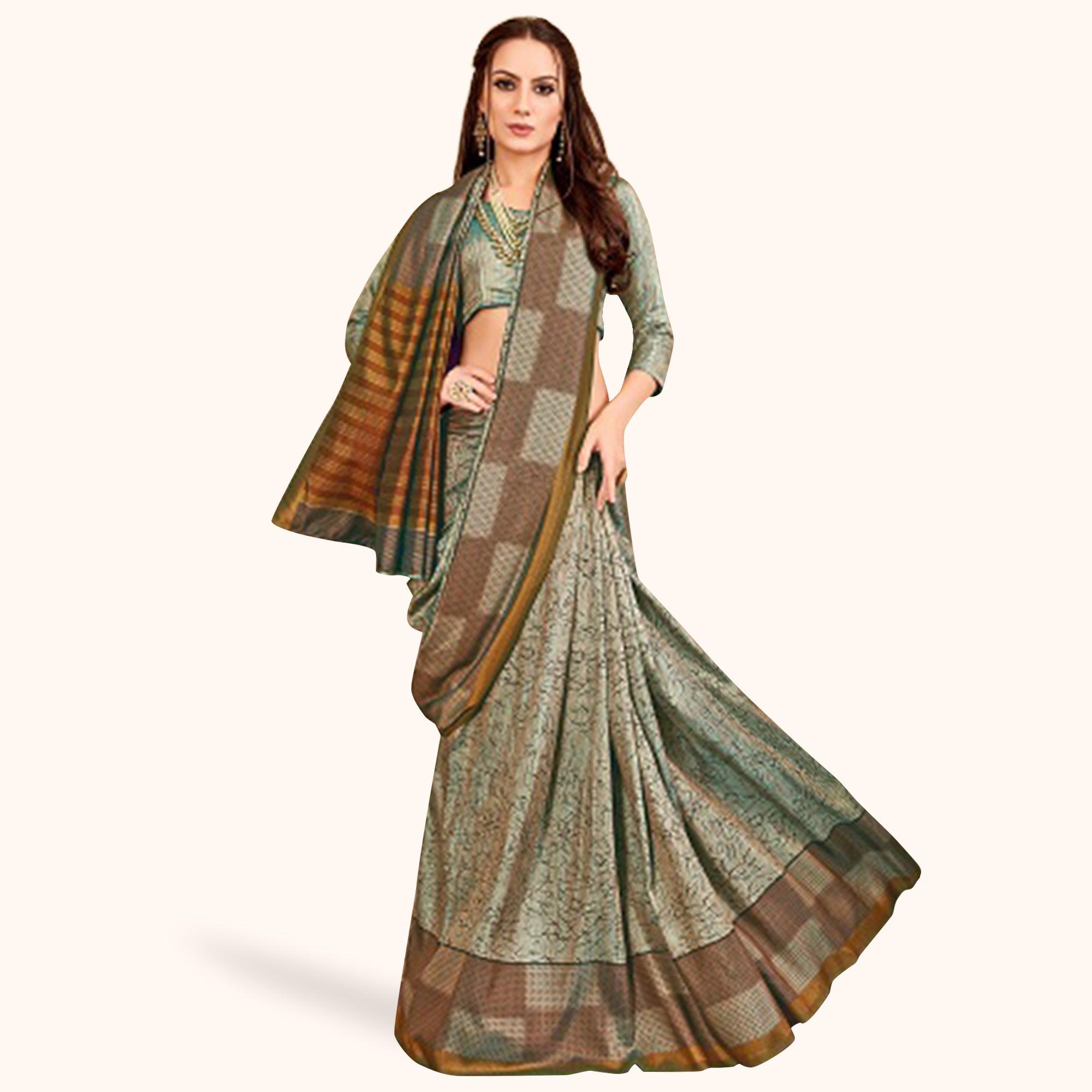 Peachmode Lovely Gray Colored Casual Printed Art Silk Saree