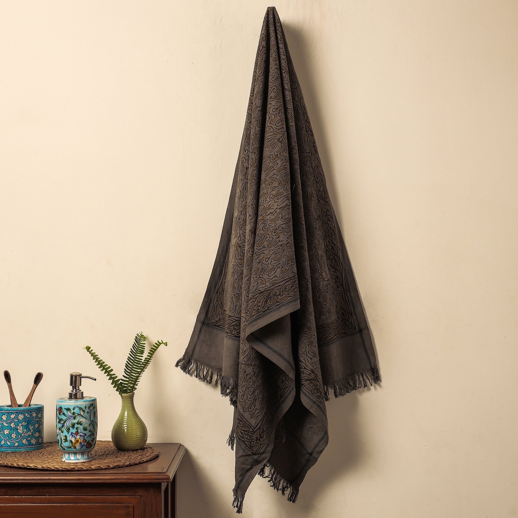 ITOKRI CRAFTS INITIATIVE Brown - Akola Block Printed Pure Handloom Cotton Towel