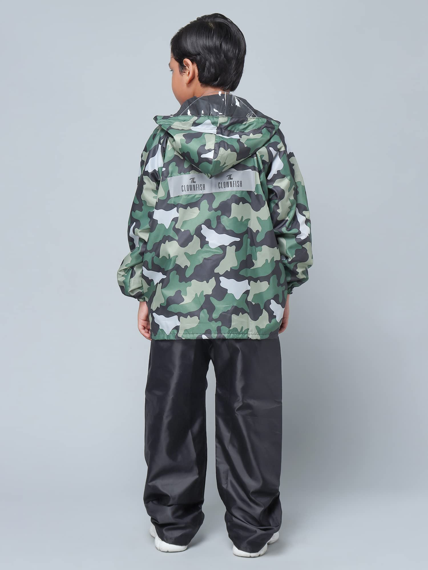 THE CLOWNFISH Duke Series Kids Waterproof Polyester Double Coating Reversible Standard Length Raincoat With Hood, Set Of Top And Bottom. Printed Plast - view 3