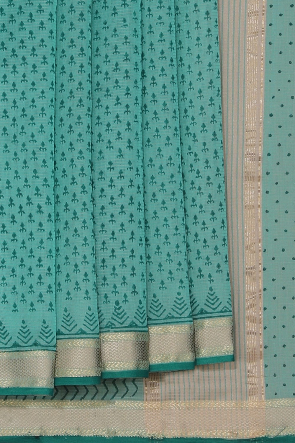 Kalanjali Flower Printed Teal Green Saree – Women's
