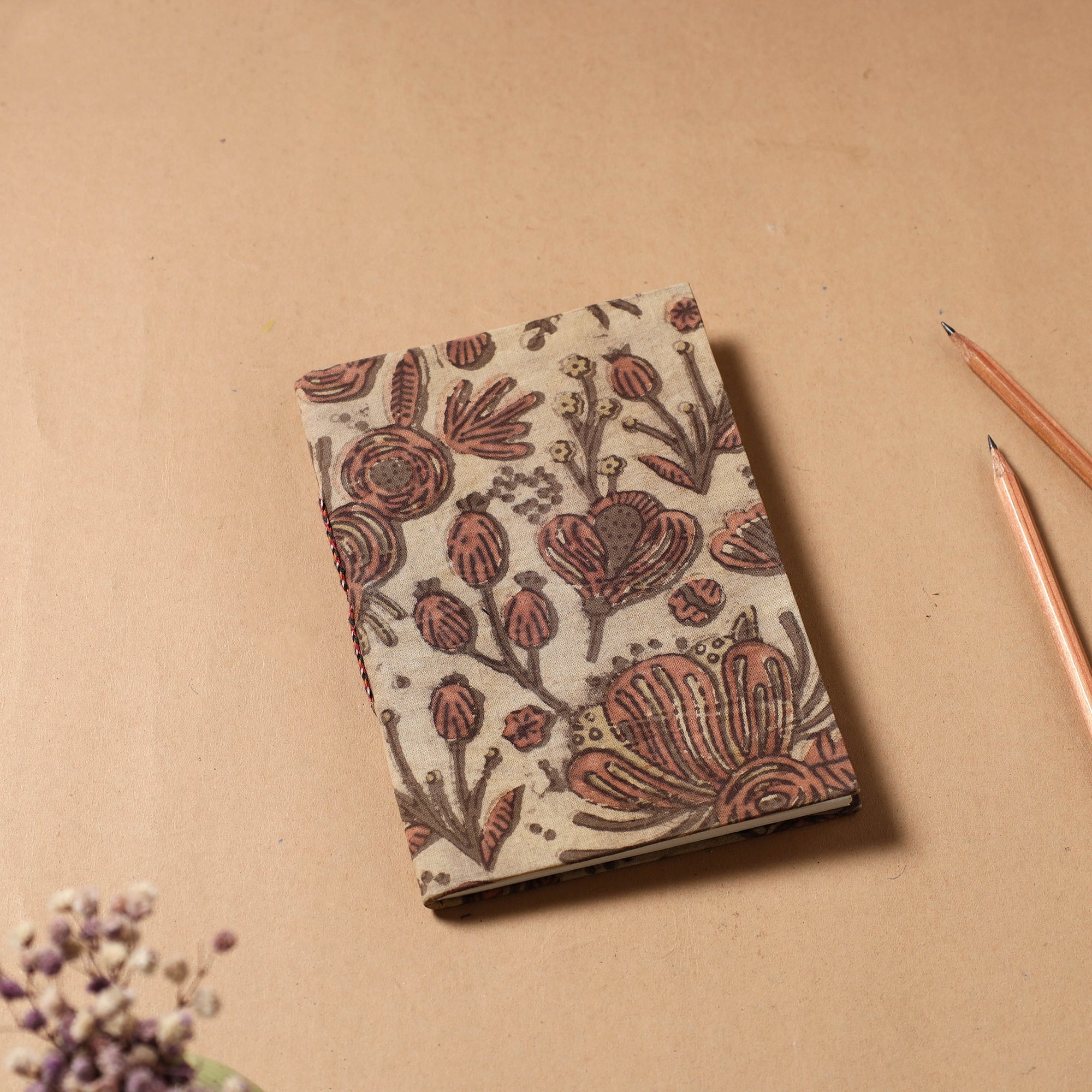 BINDAAS UNLIMITED Beige - Bagru Fabric Cover Handmade Paper Notebook (7 x 5 in)