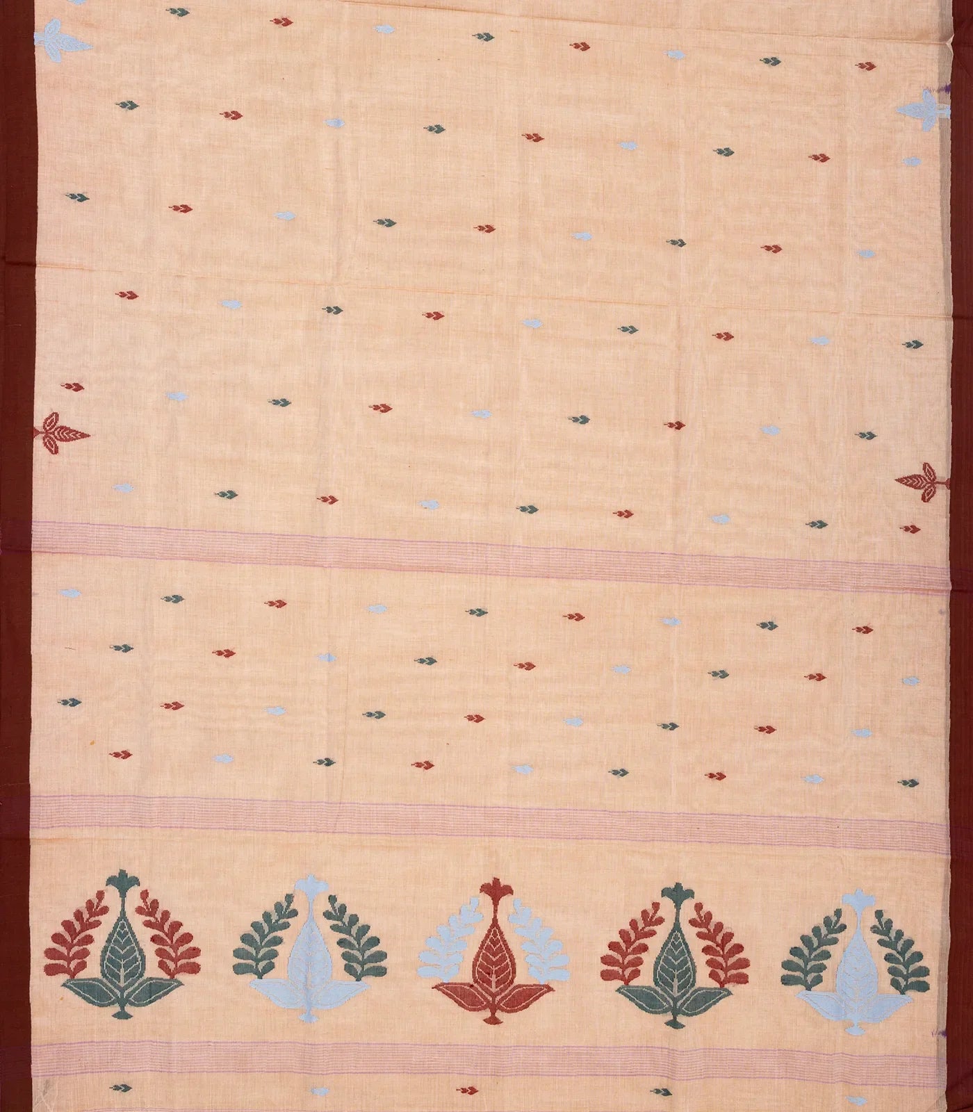 RmKV Light Peach Bengal Cotton Saree With Floral Motifs - view 2
