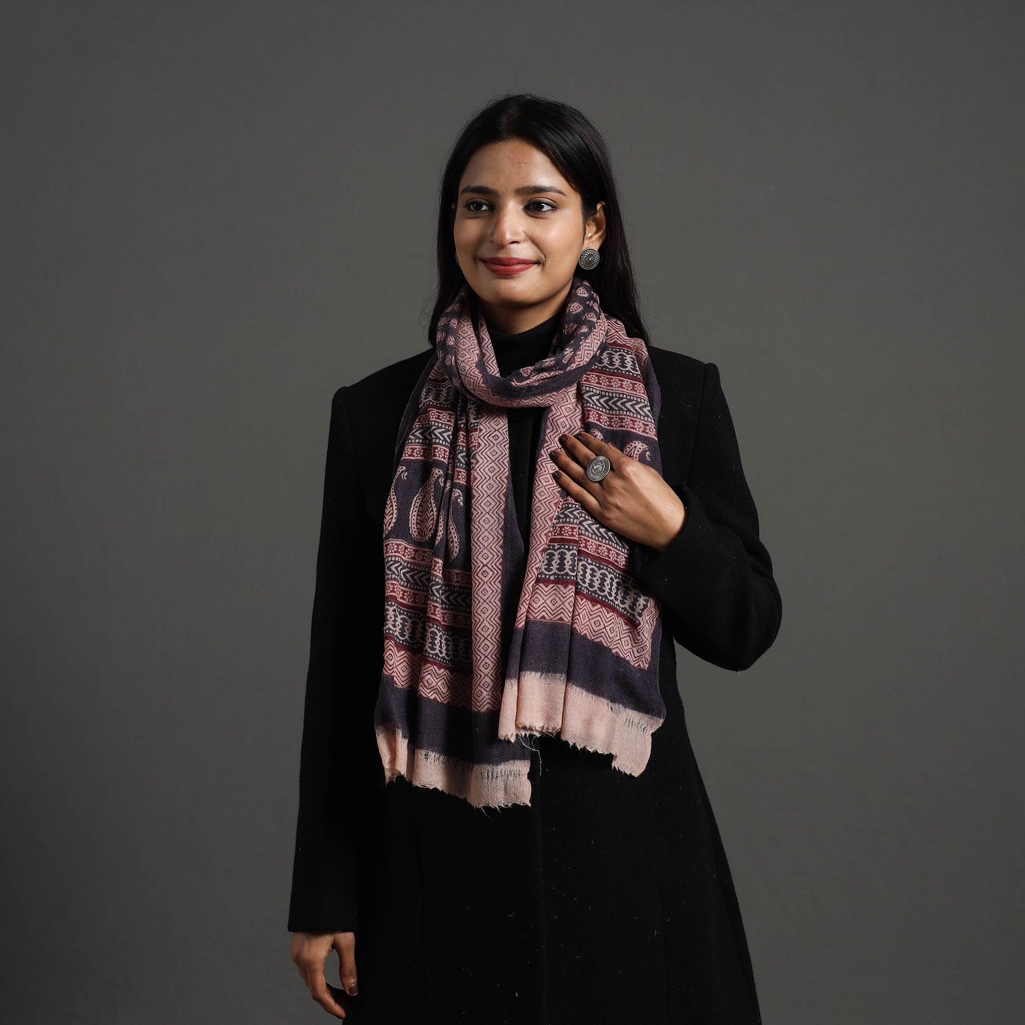BAGH PRINTS BY UMAR FARUK KHATRI Black - Bagh Hand Block Printed Woollen Stole 35