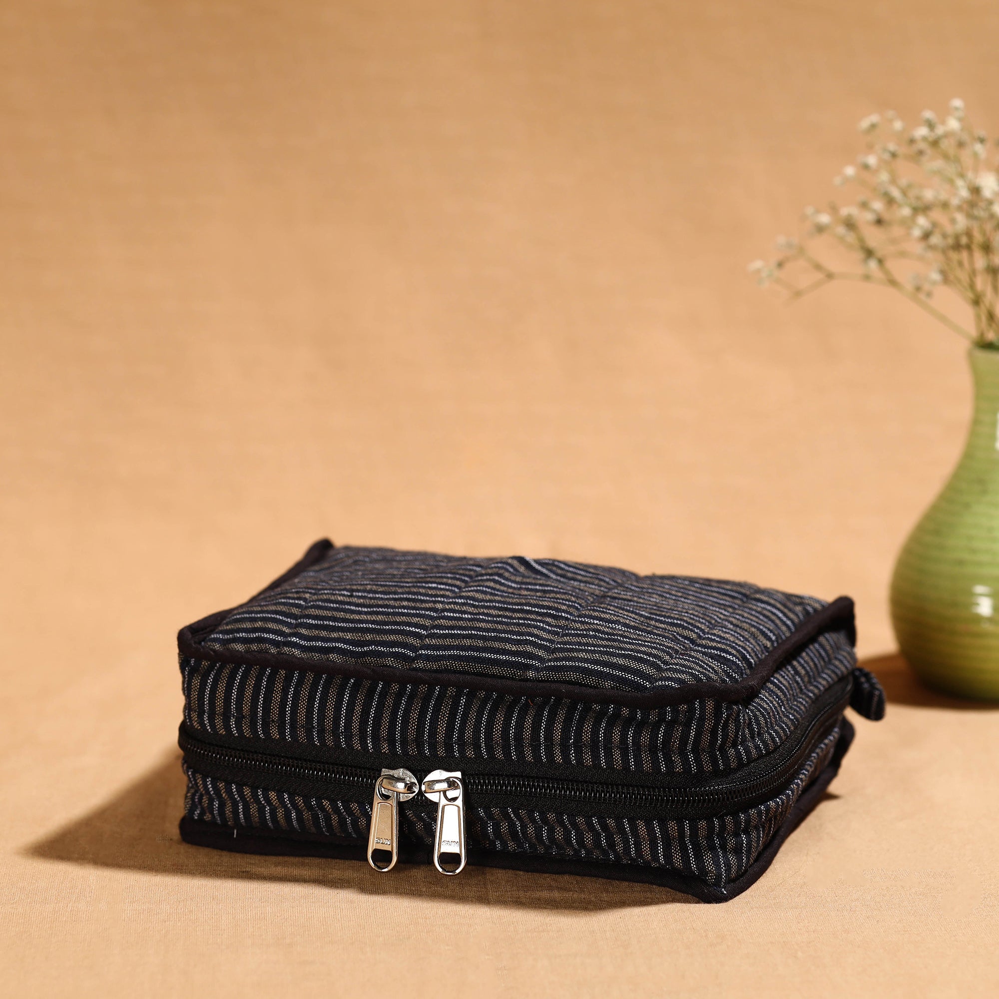 NOORI BAZAR Black - Handmade 4 Pockets Cotton Jewellery Bag 09