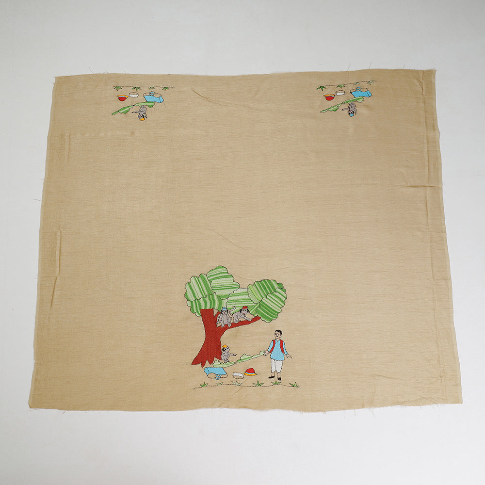 ITOKRI CRAFTS INITIATIVE Beige - Bengal Kantha Embroidery Raw Silk Blouse Piece - view 2