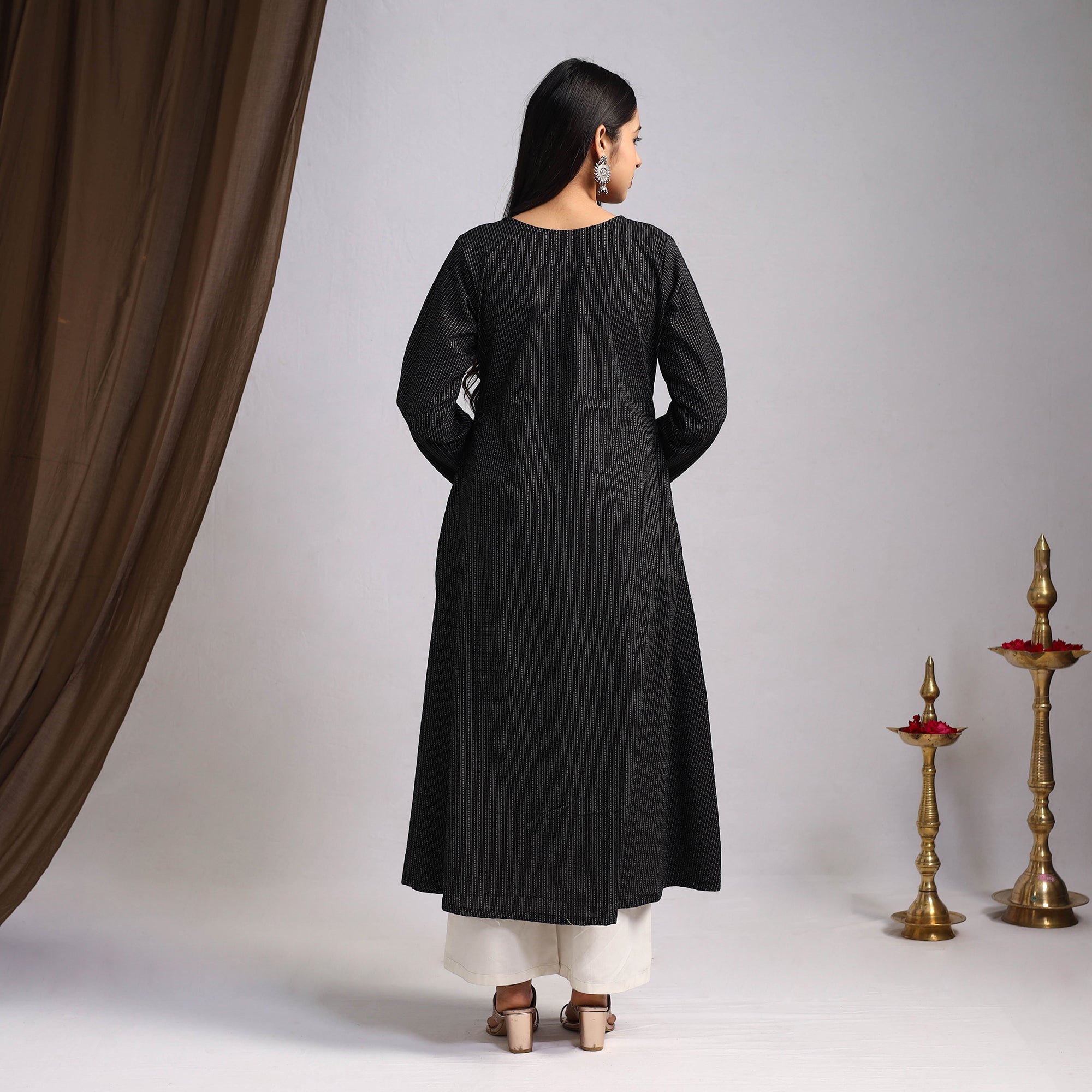 ITOKRI CASUALS Black - Nazakat Heritage Patchwork Cotton A-Line Plain Kurta 02 - view 4