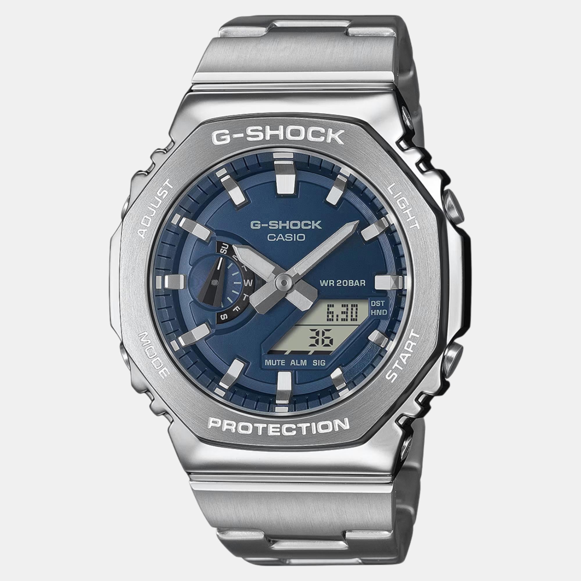 Casio G-Shock Men Quartz Blue Dial Analog-Digital Stainless Steel Watch G1614