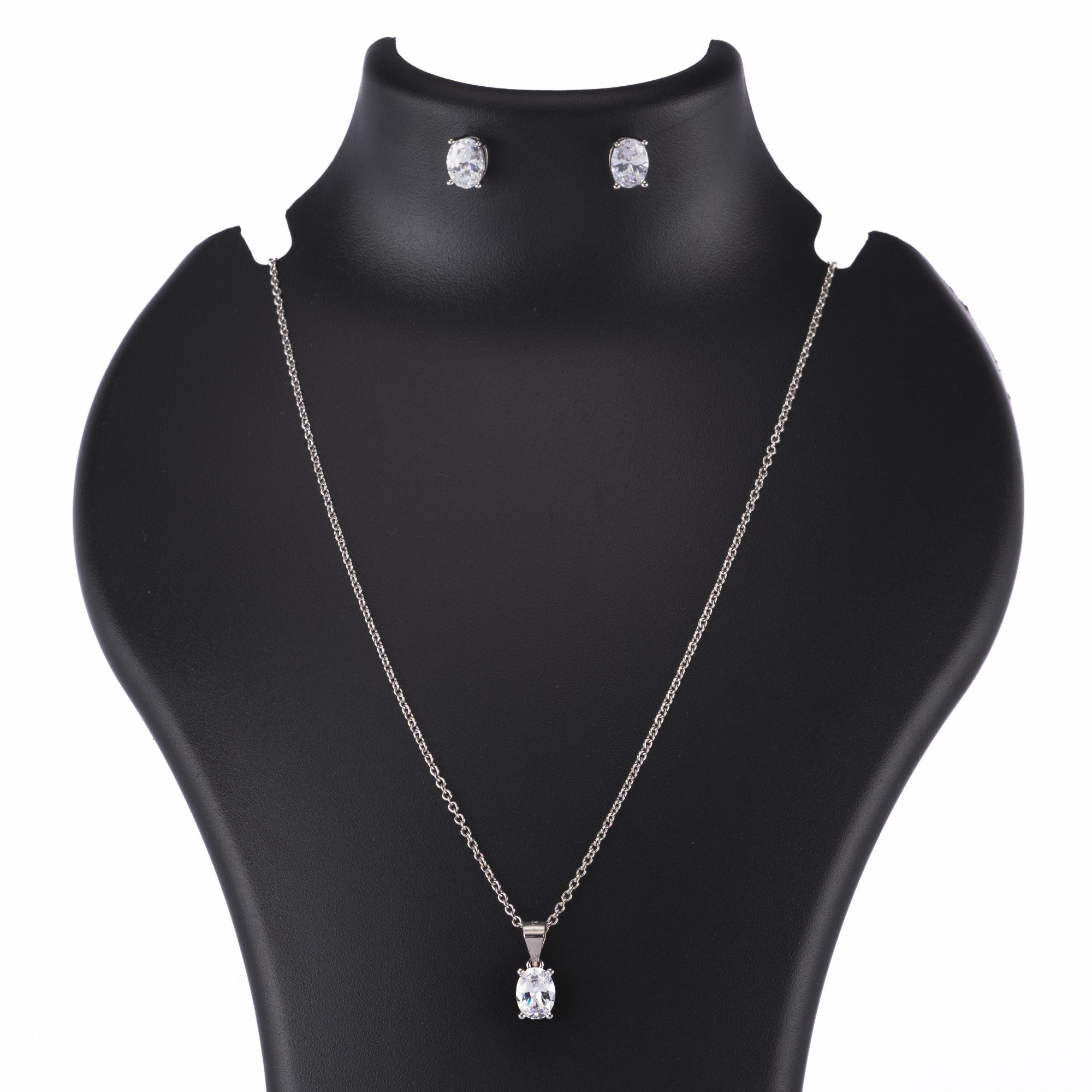 Prinjal Jewellers Silver Set Chain Pendant and Earrings with Finely Cut Stones for Women