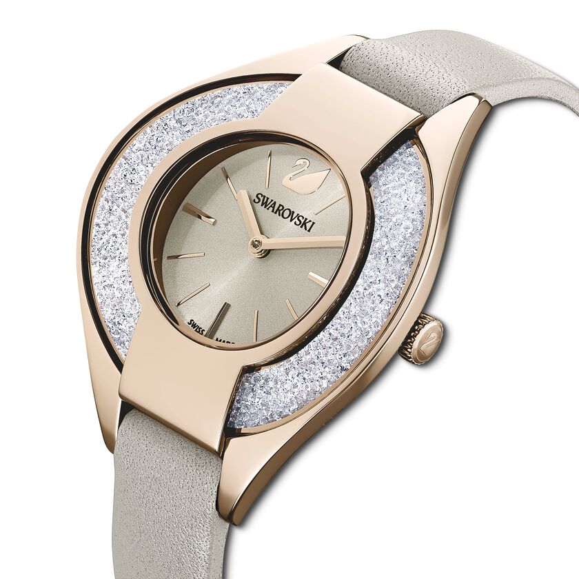 Swarovski Crystalline Sporty Women's Grey Dial & White Crystal with Grey Leather Strap Watch - view 2