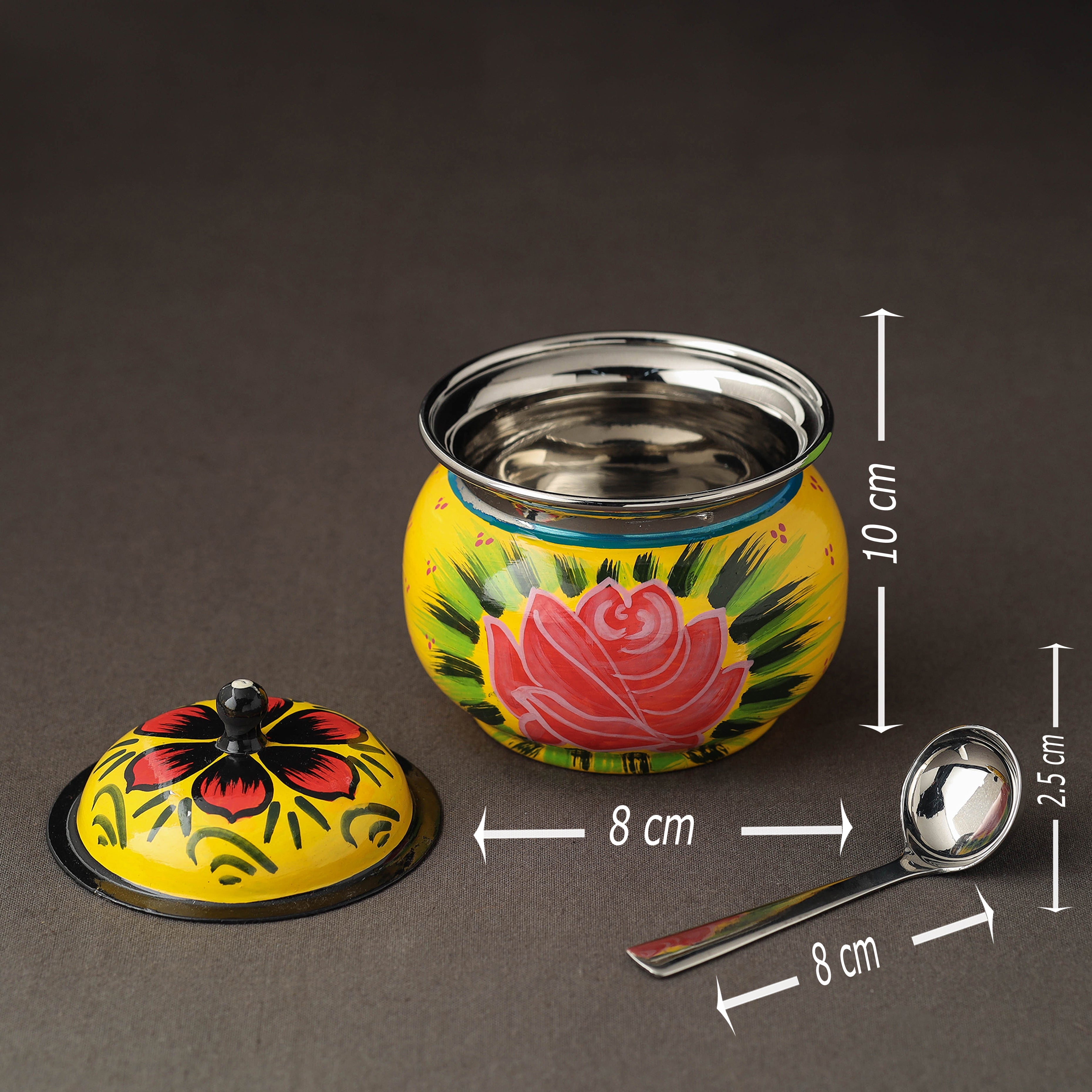 AAYAAS Banaras Handpainted Stainless Steel Small Ghee Pot with Spoon (250ml) - view 4