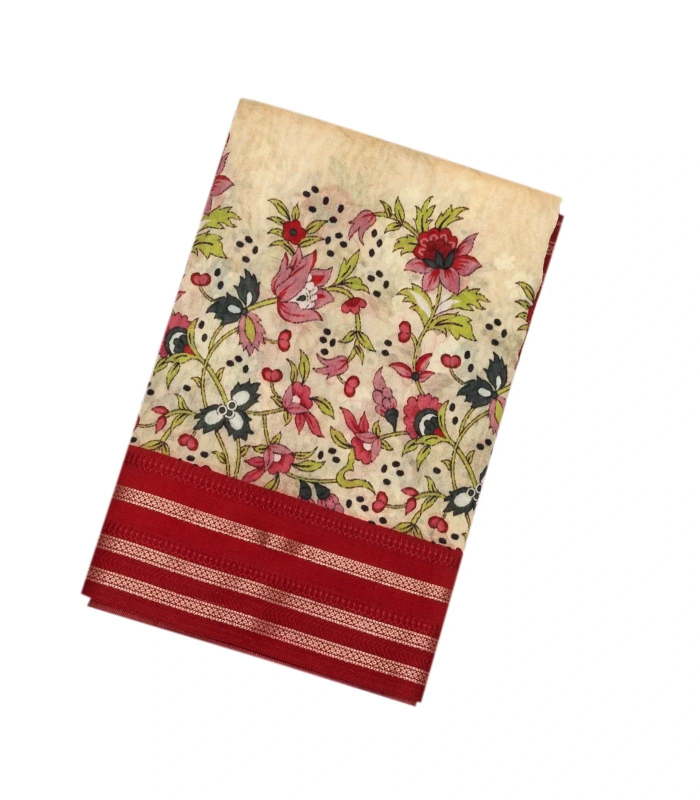 RmKV Off White Handloom Chanderi Cotton Saree With Printed Floral Motif