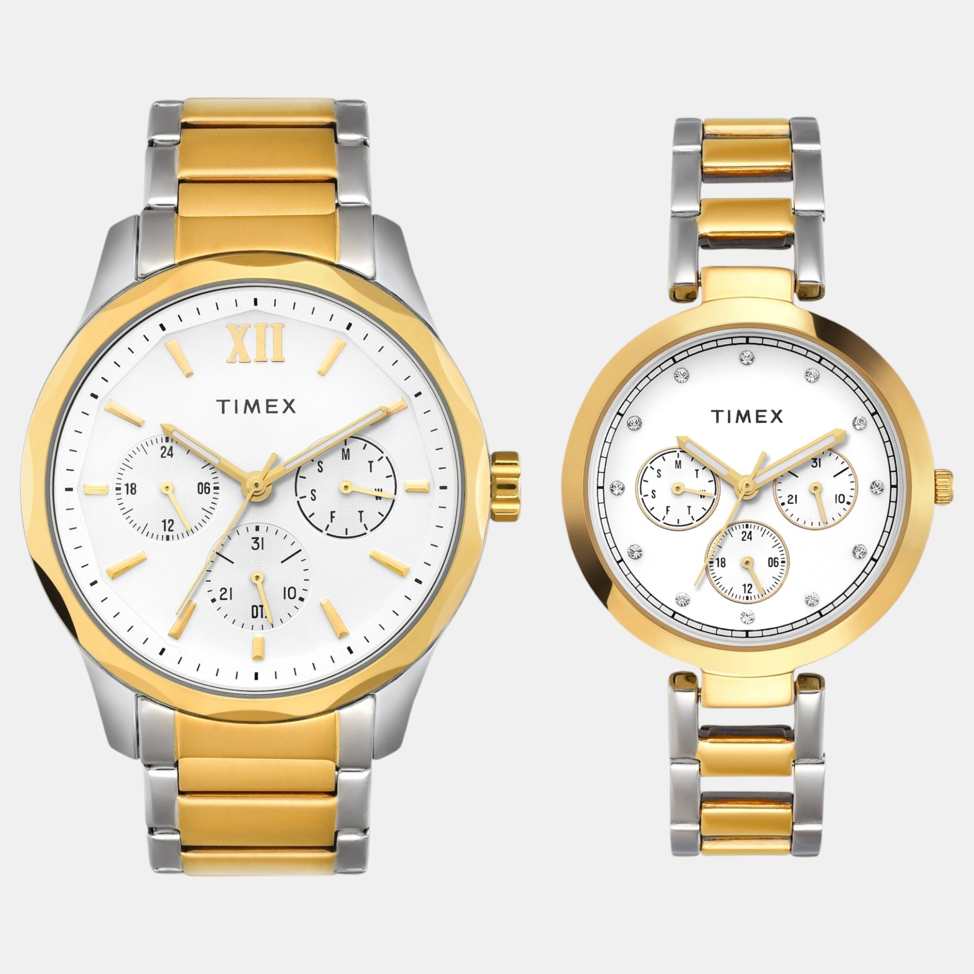 Timex Fashion Couple Quartz White Dial Multi-Function Stainless Steel Watch TW00PR312